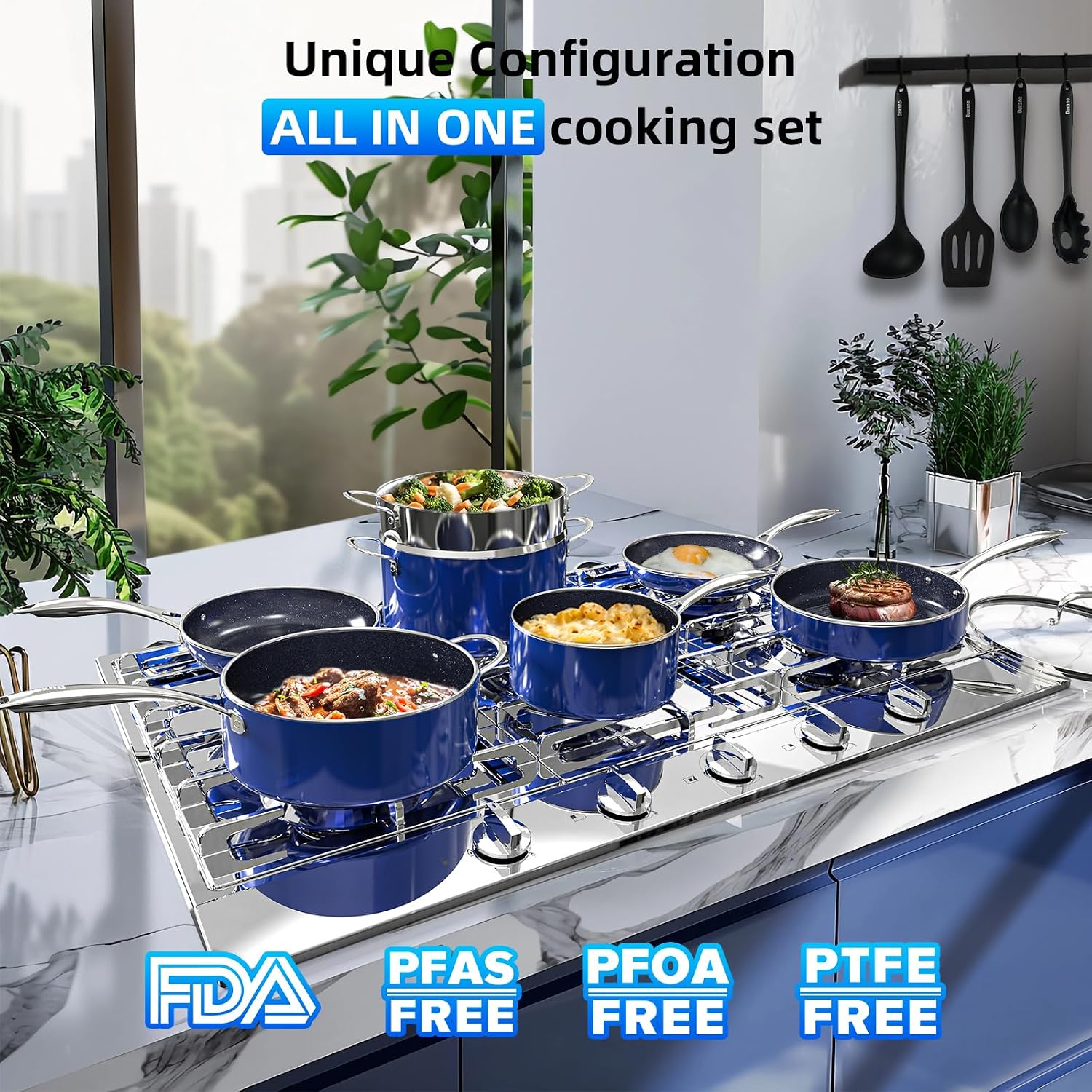 Deluxe DUXANO 14PC Healthy Pots and Pan With 9H Anti-scratch Coating, 2-Layer Non-Stick Ceramic&PFAS Free, Sensitively&Evenly Induction Cooking, Enhanced Flavor with Infrared Cookware, Dishwasher Safe