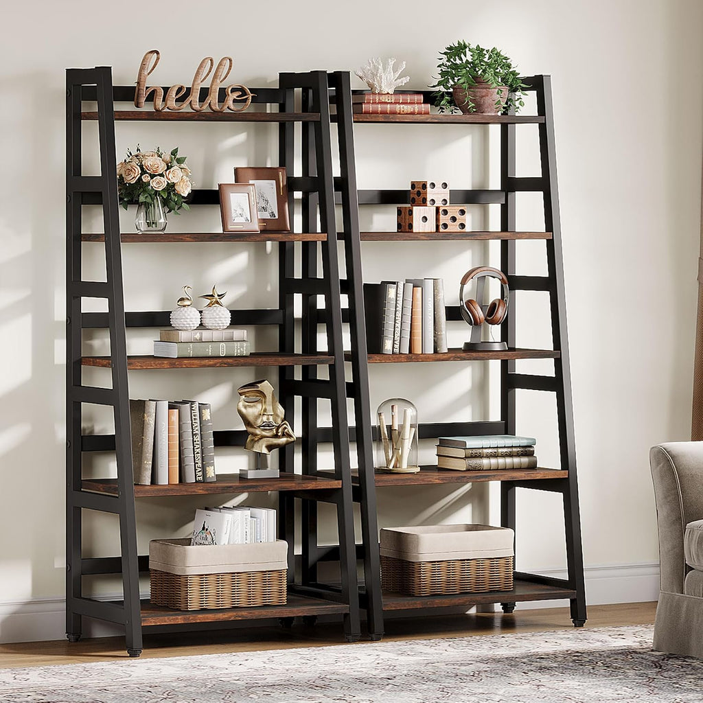 Tribesigns 5-Tier Bookshelf Industrial Bookcase, 5 Shelf Ladder Shelf Book Storage Shelf Organizer for Living Room, Home Office