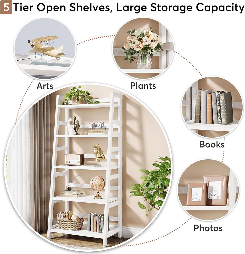 Tribesigns 5-Tier Bookshelf Modern Bookcase, 5 Shelf Ladder Shelf Book Storage Shelf Organizer for Living Room, Home Office (White)