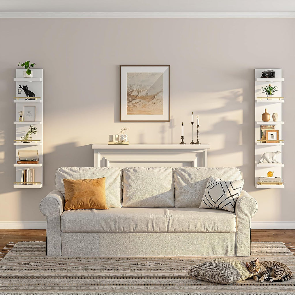 DurayLoly 2 Pack 6 Tier Wall Shelf Unit, White Floating Shelves, Display Shelf with LED Light, Floating Shelf for Living Room, Bedroom or Vanity Storage