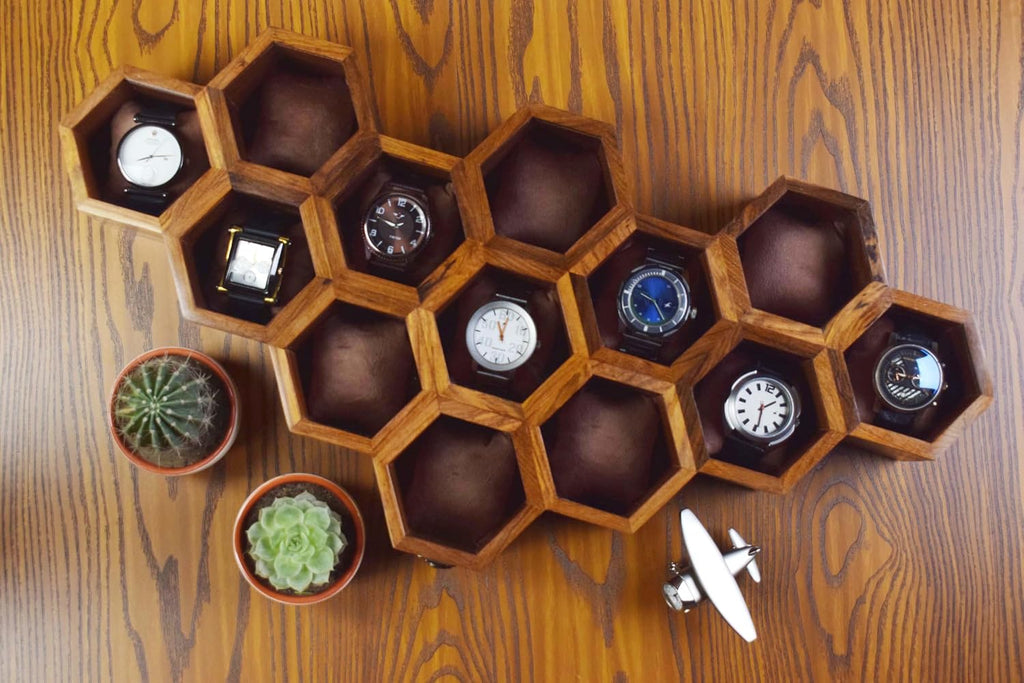 Extra Large 13 slot Superior Rosewood Honeycomb Watch Box Display Case Holder Collector Organizer for Men, Vintage Watch Storage Box to Store and Keep your Watches Safe and Sophisticated.