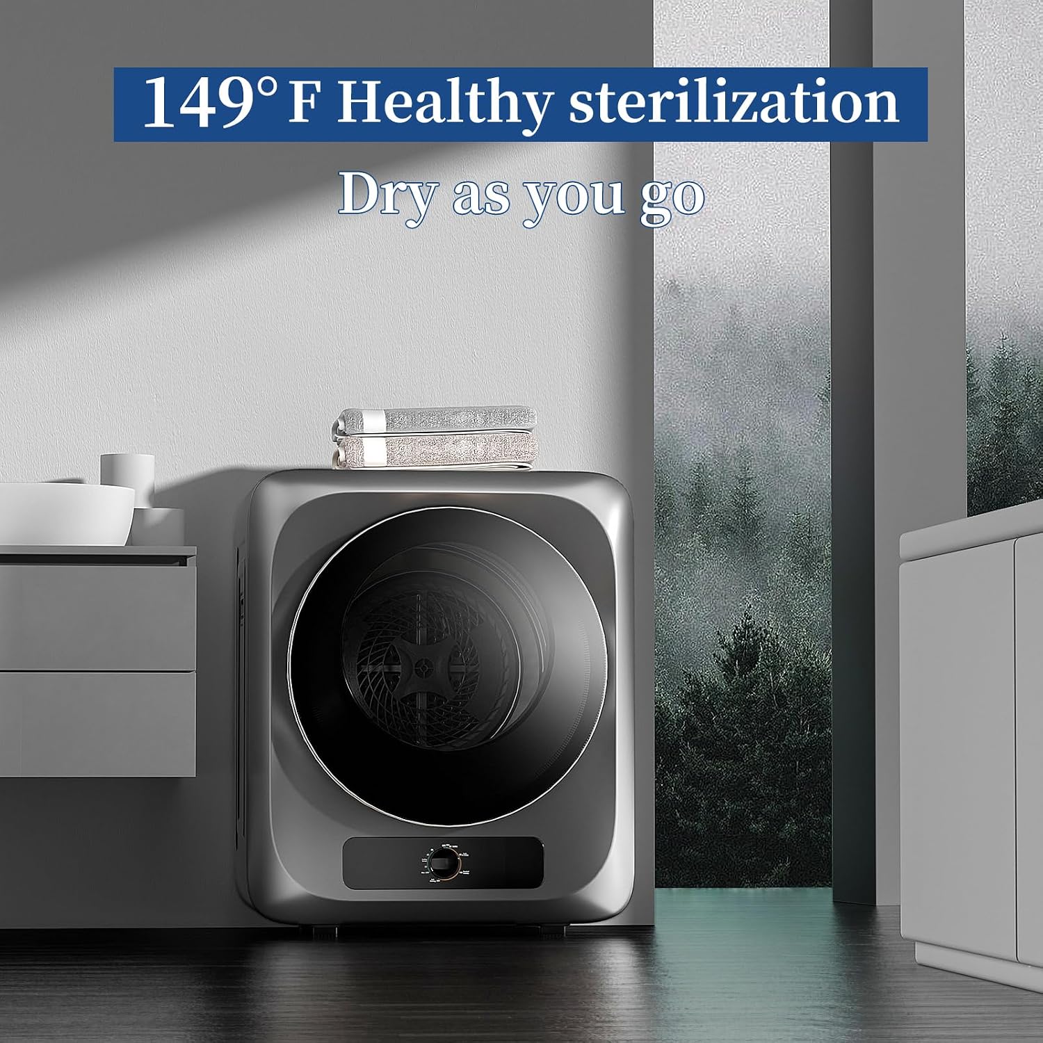 VCJ Portable Clothes Dryer for Apartment, 1.5 Cu.ft Compact Mini Electric Dryer with 5 Drying Modes, Stainless Steel Tub, Simple Knob Control, Dryer Machine for Dorm, RV, Small Space