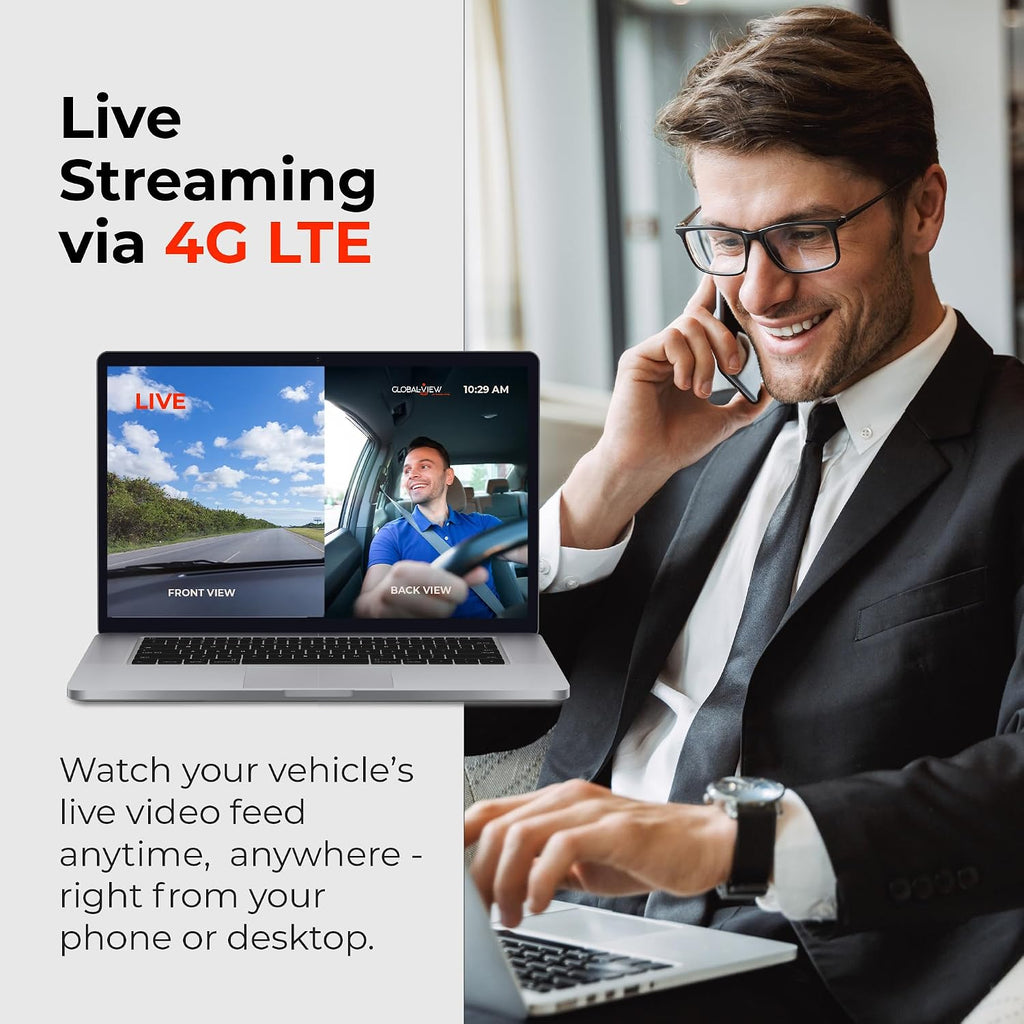 Global View The Eagle Live Streaming Vehicle Dash Cam - 4G LTE, Subscription Required, Dual Front & Cabin Interior Camera - Live Video Streaming Car Camera, GPS Tracking, Geofence Alerts & App Support
