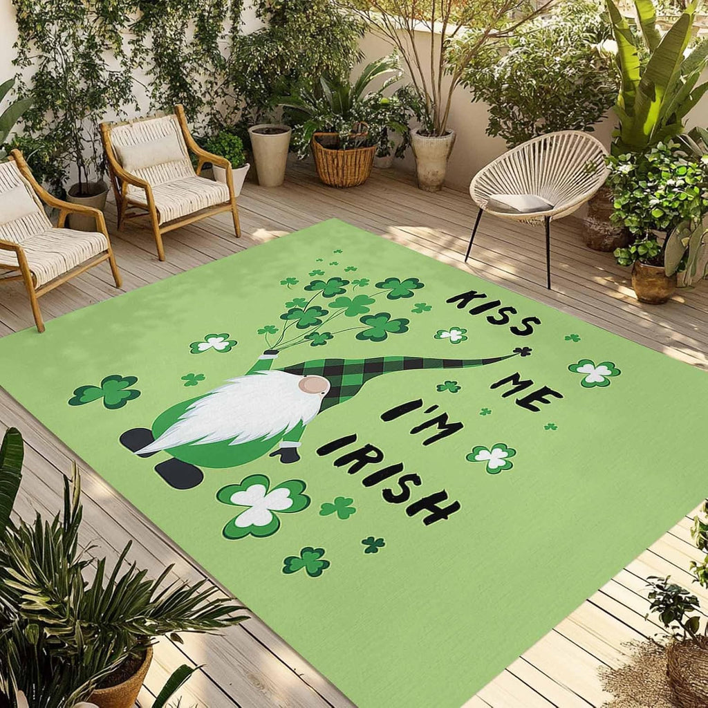 Outdoor Rug 5x8ft Happy St. Patrick's Day Gnome with Lucky Patio Area Rugs Waterproof Easy Cleaning Non Shedding Thick Mats Green Carpet for Indoor Outdoor Porch Deck Backyard Balcony