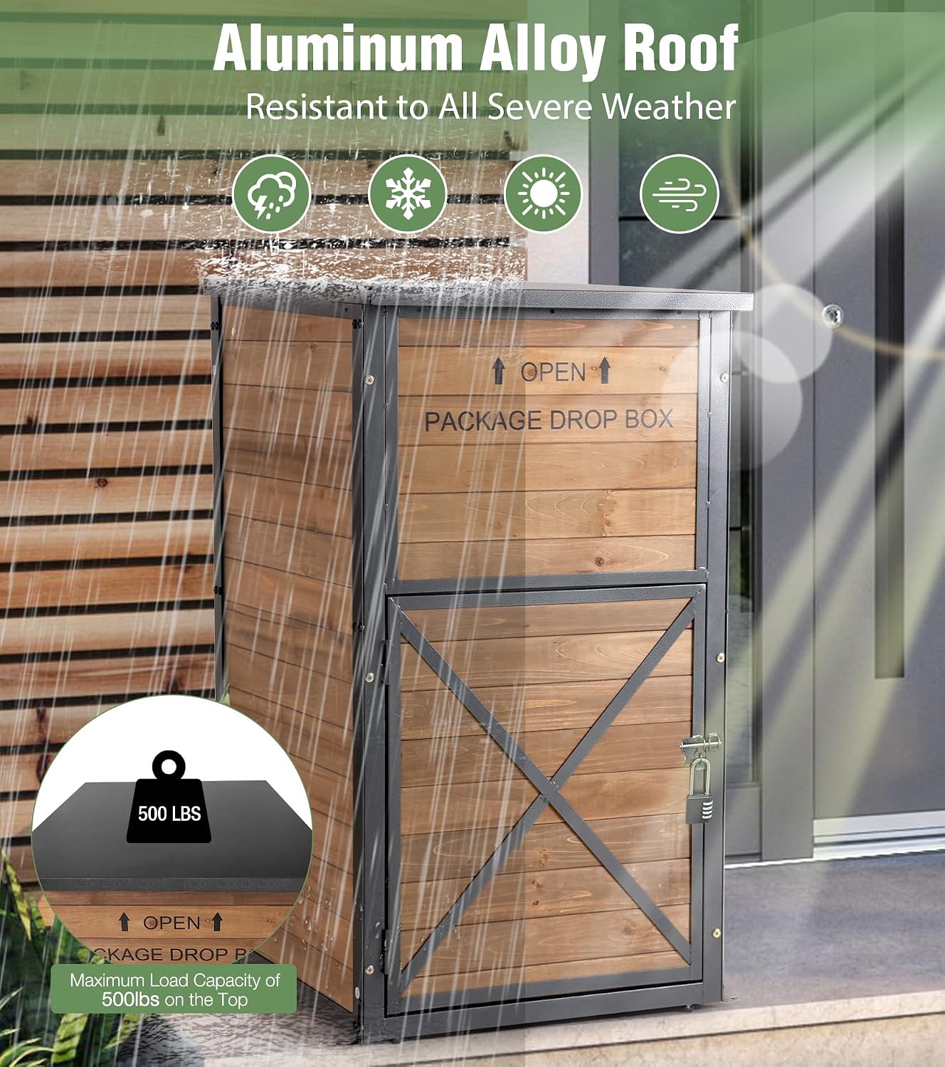 Package Delivery Boxes for Outside, Anti-Theft & Weatherproof Solid Wood with Iron Frame, Parcel Drop Box with Combination Lockable, Lockable Secure Package Holder for Porch