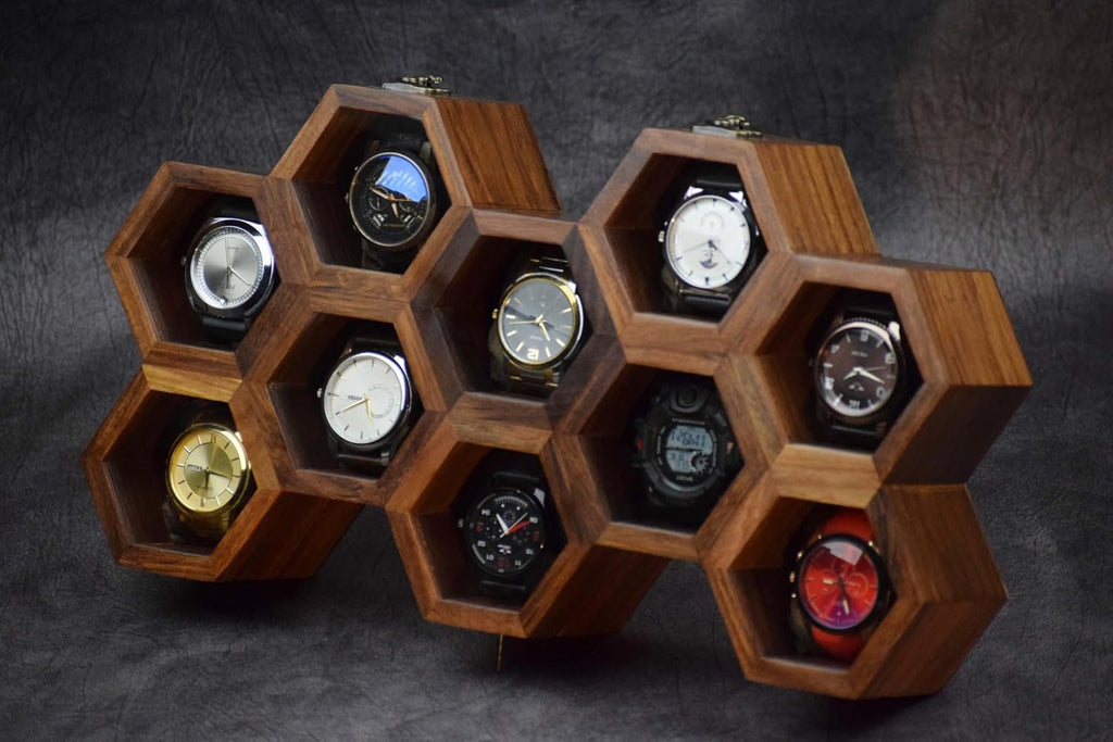 Royal Craft Expertise Extra Large Rosewood Honeycomb Wall Mounted Watch Box Display Case for Men, Vintage Watch Storage Organizer Holder for Safe and Elegant Watch Collection