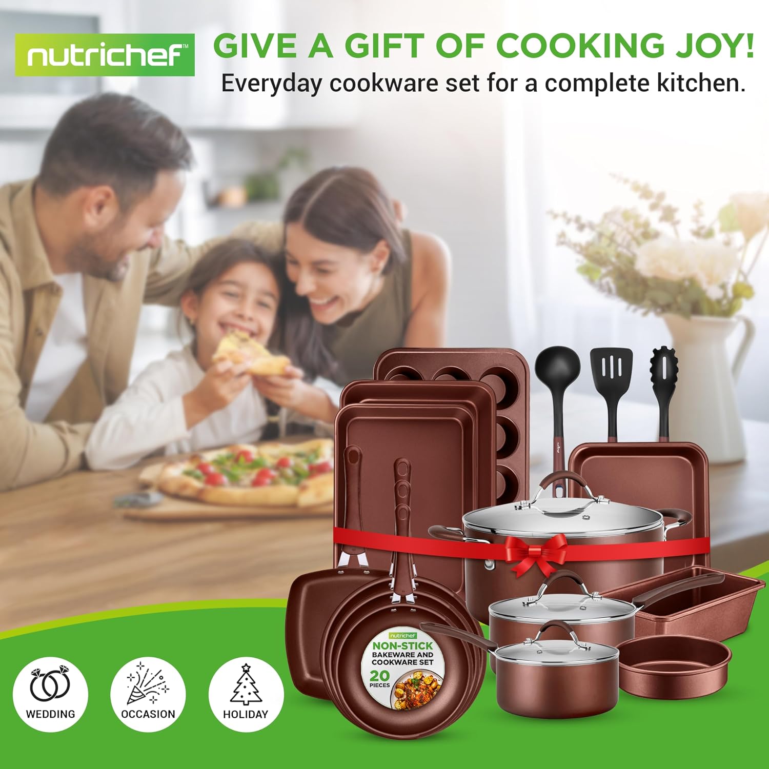 NutriChef Kitchenware Pots & Pans Set – High-qualified Basic Kitchen Cookware Set, Non-Stick (20-Piece Set)