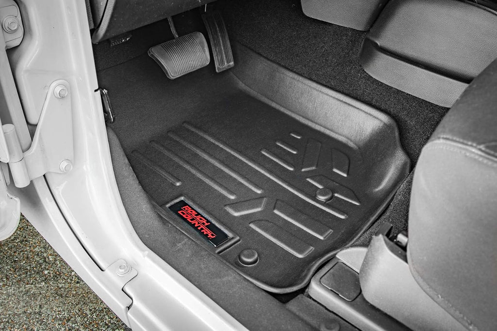 Rough Country All Weather Floor Mats Set for Ford F-250/F-350 SuperDuty (2017-2025) CrewCab with Bench Seat - Non-Slip Waterproof Flexible Floor Mat, Front & Rear Set