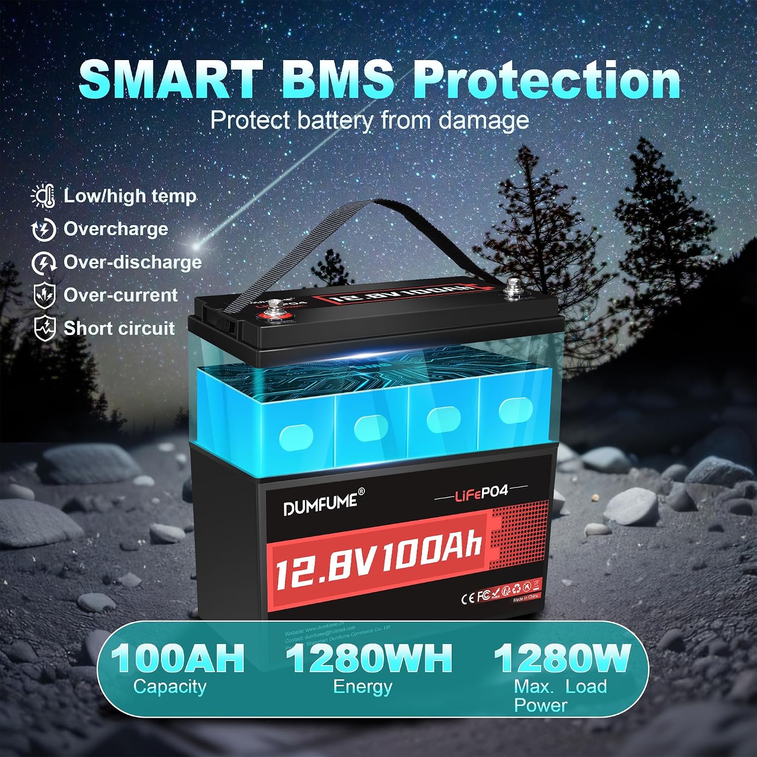 12V 100Ah LiFePO4 Lithium Battery, Built-in 100A BMS Group 31, 6000+ Deep Cycles Rechargeable Battery Ideal for RV, Solar, Off-Grid Systems, Home Energy Storage,Marine