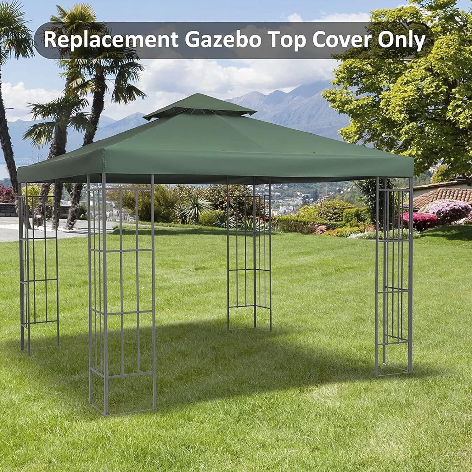 Gazebo Replacement Canopy 3x3M/10x10FT 2 Tier Replacement Canopy Top Cover Grill Gazebo Roof Waterproof Gazebo Canopy Replacement Top for Outdoor BBQ,Backyard,Garden,Patio(Color:Green)