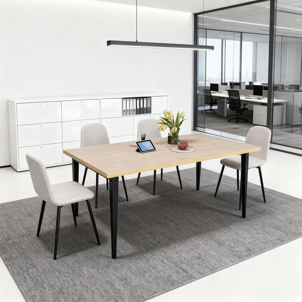 Modern Rustic Industrial Dining Table for 6-8 People – Rectangular Wooden Tabletop, Rust-Resistant Iron Legs, Non-Slip Pads – Versatile Indoor/Outdoor Kitchen & Patio Furniture