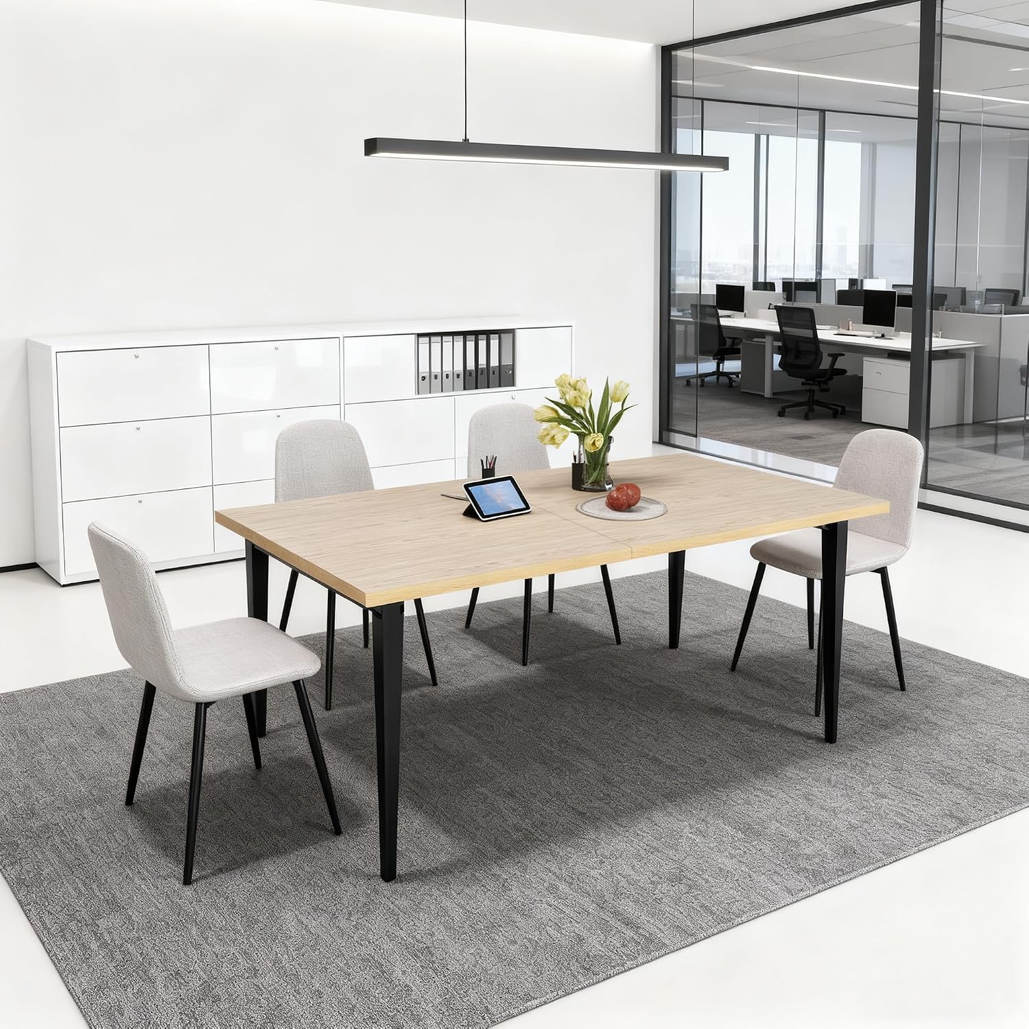 Modern Rustic Industrial Dining Table for 6-8 People – Rectangular Wooden Tabletop, Rust-Resistant Iron Legs, Non-Slip Pads – Versatile Indoor/Outdoor Kitchen & Patio Furniture