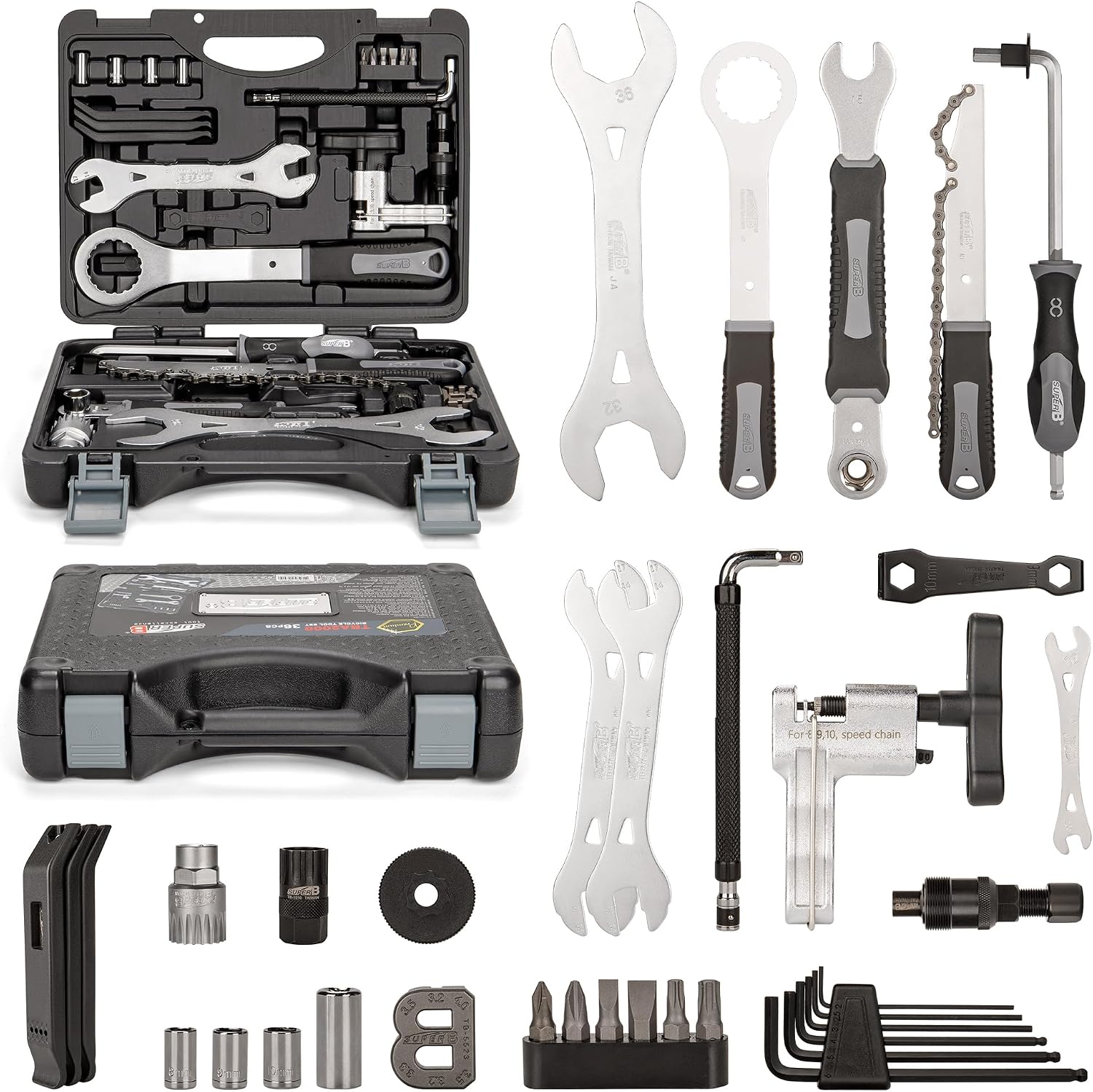 Super B Bicycle Tool Set - Bike Repair Kit with Carry Case - Bike Maintenance Tools for Road Bikes and Mountain Bikes, Repairing Tyres, Brakes, Chains, Pedal, Crank Puller