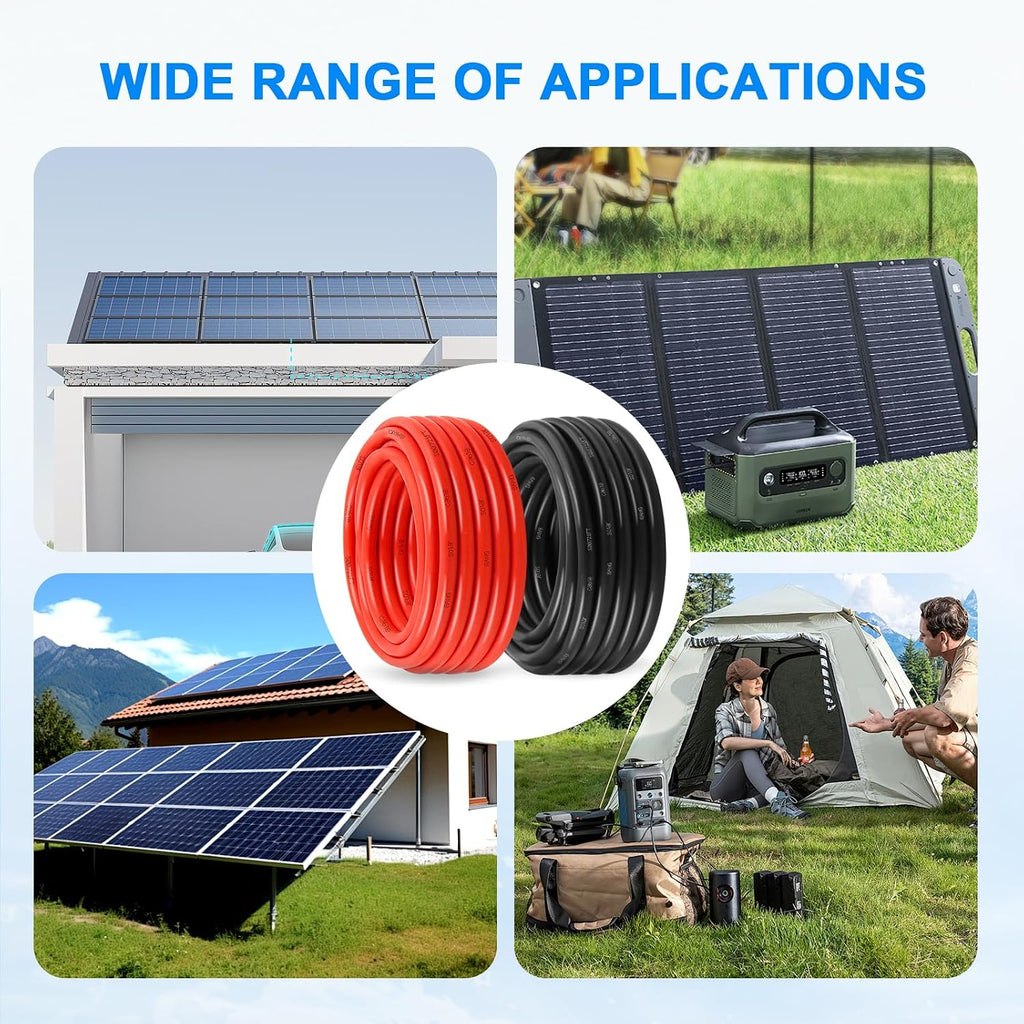 8AWG Solar Panel Wire 10mm², 2 Pack 100FT Red & Black Solar Extension Cable, PV Wire with Tinned Copper, Sunlight & UV Resistant, for Solar Panel, RV, Inverter, Battery, Off-Grid Systems