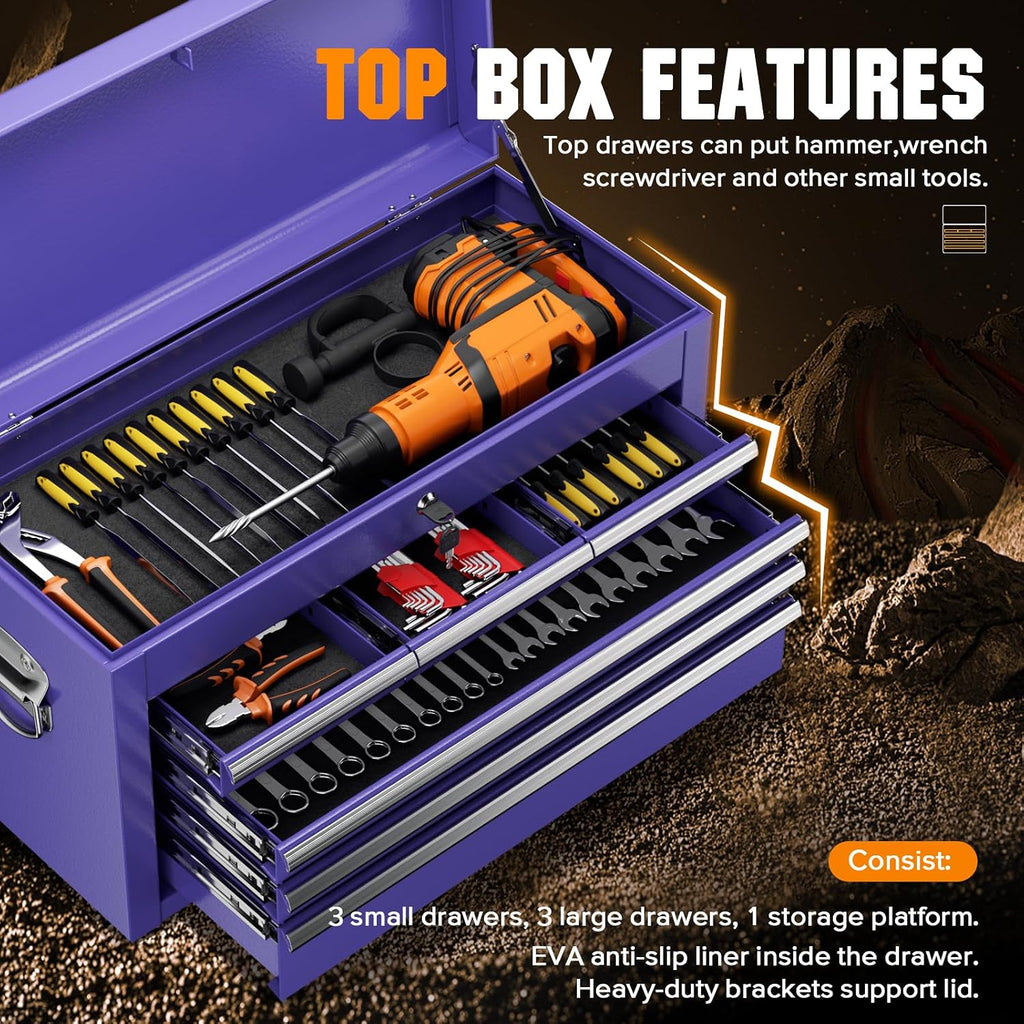 Incbruce 8-Drawer Metal Rolling Tool Chest, High Capacity Toolbox Organizer with Wheels, Detachable Tool Cabinet Top for Mechanics Garage and Workshop (Purple)