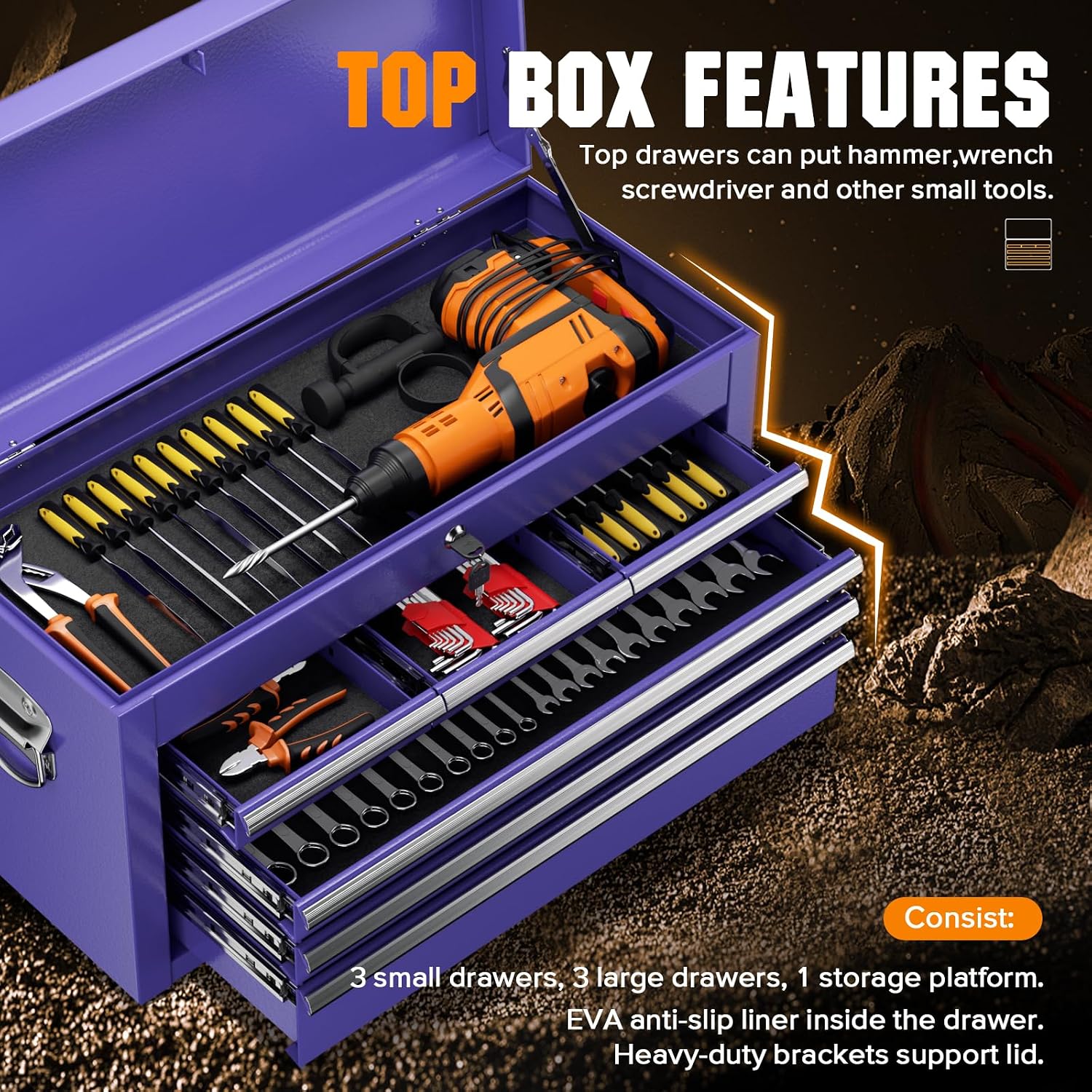 Incbruce 8-Drawer Metal Rolling Tool Chest, High Capacity Toolbox Organizer with Wheels, Detachable Tool Cabinet Top for Mechanics Garage and Workshop (Purple)