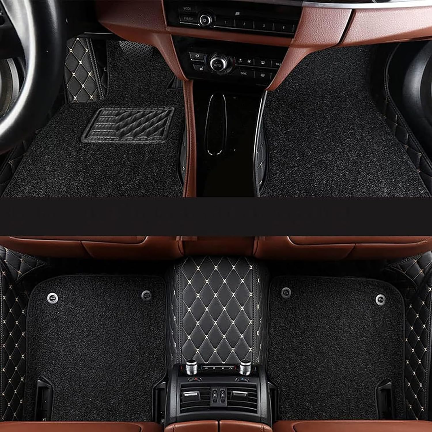 Custom All-Weather Protection Car Floor Mats for Mini Coupe 2009-2017, Artificial Leather Front Rear Floor Liners Full Coverage Anti-Slip Carpet Pads Styling Accessories,D/Black-Beige-Black
