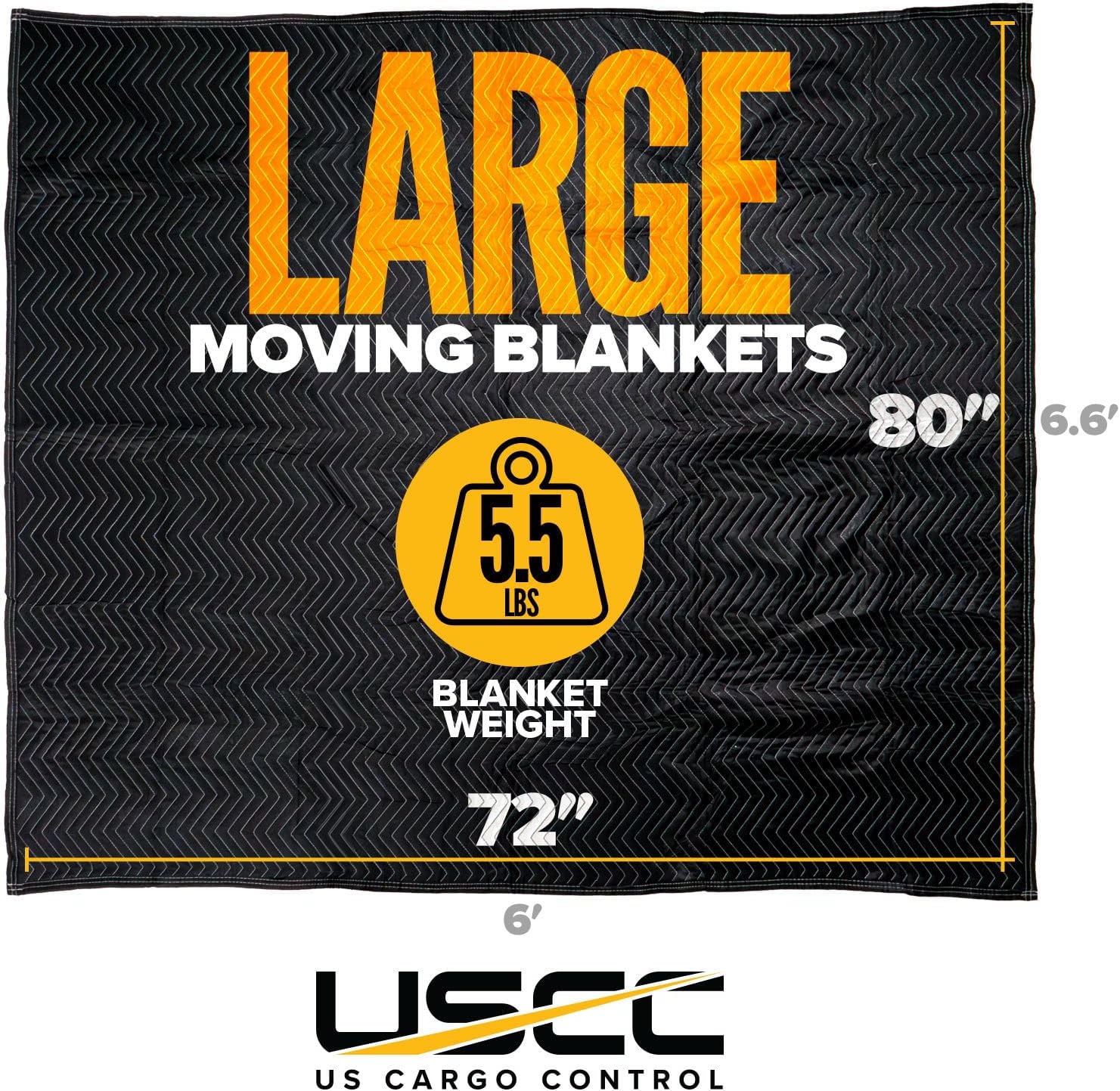 US Cargo Control Moving Blankets 72'x80' 12-Pack, (65 lbs/doz weight), Heavy Duty Packing Blankets for Moving Furniture, Shipping, and Storage, Black Quilted Furniture Pads, MBDELUXE Econo Deluxe