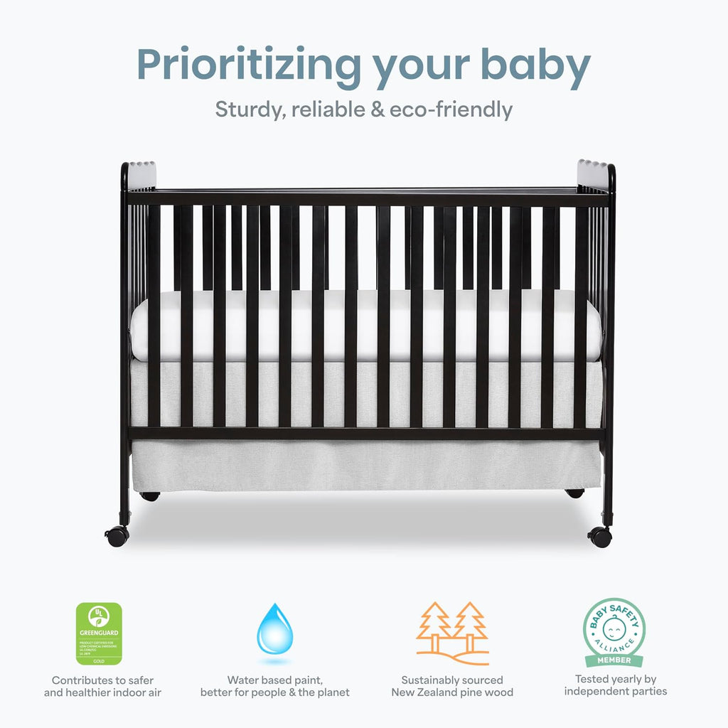 Dream On Me Carson Classic 3-in-1 Convertible Full-Size Baby Crib in Black, GreenGuard Gold & BSA, 4 Mattress Heights, Converts to Day & Toddler Bed, Locking Wheels, Classic Nursery Design