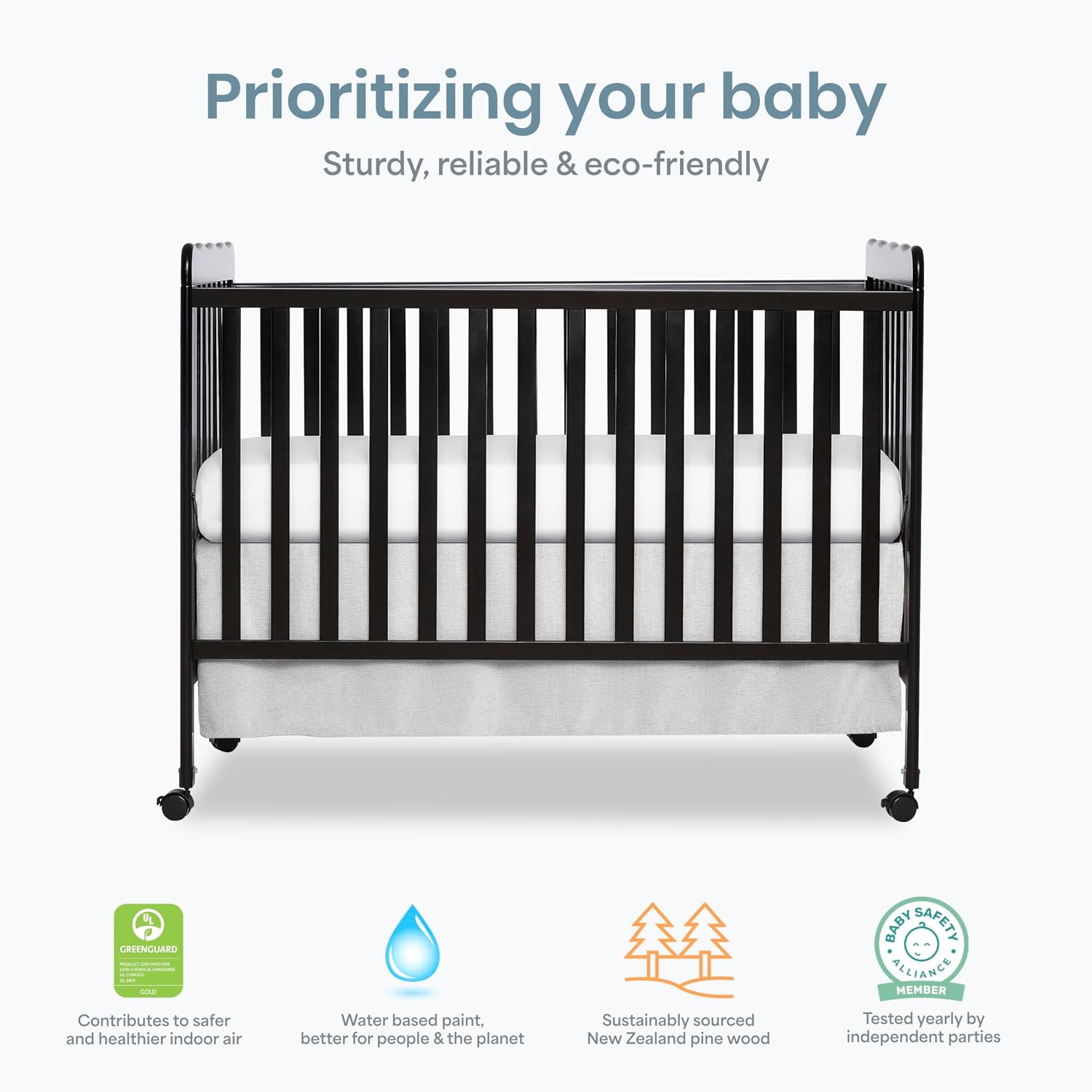 Dream On Me Carson Classic 3-in-1 Convertible Full-Size Baby Crib in Black, GreenGuard Gold & BSA, 4 Mattress Heights, Converts to Day & Toddler Bed, Locking Wheels, Classic Nursery Design
