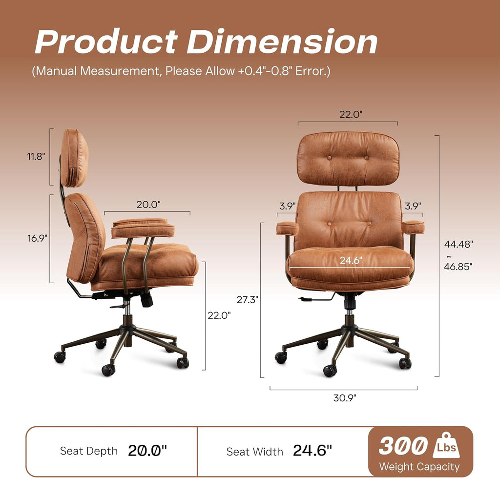 CAODOC Big and Tall Office Chair, 300LBS Suede Fabric Executive Office Chair Whit Lumbar Support, Managerial Home Desk Chair, Heavy Duty High Back Computer Chair(Suede Brown)