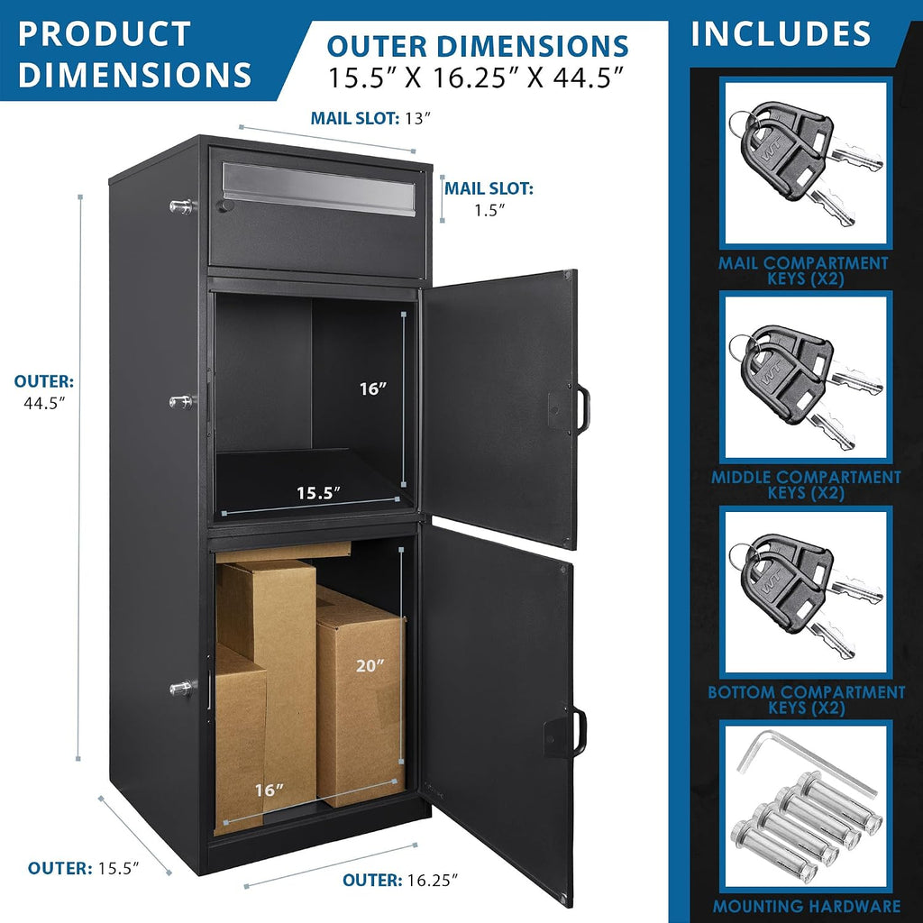 Barska Large Package Delivery Parcel Mail Steel Drop Box for Porch with Advanced Push Lock & Patented Shelf for Large Parcel - Delivery Boxes for Outside - Package Delivery Box - Parcel Drop Mailbox