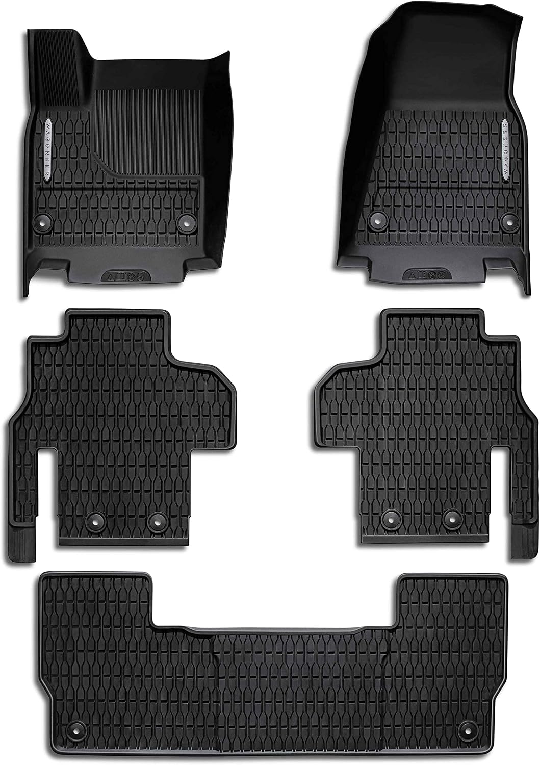 Mopar All-Weather Black Rubber Floor Mats with Wagoneer Logo for Wagoneer 82216634AA