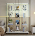 Modern Glass Display Cabinet 12-Shelf with LED Light,Lock and Wheels, 2 Door Curio Cabinets,Tempered Glass Collection Display Showcase for Living Room Home Office,46.8x13.5x64.8 H,White