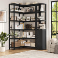 Keyluv Black Corner Bookshelf 72' Tall Corner Book Shelves Cases 2 Pieces Open Bookcase Large Storage Display Shelf Standing 6 Tier Shelving Unit with Cabinet for Home office Living Room, Wood & Metal