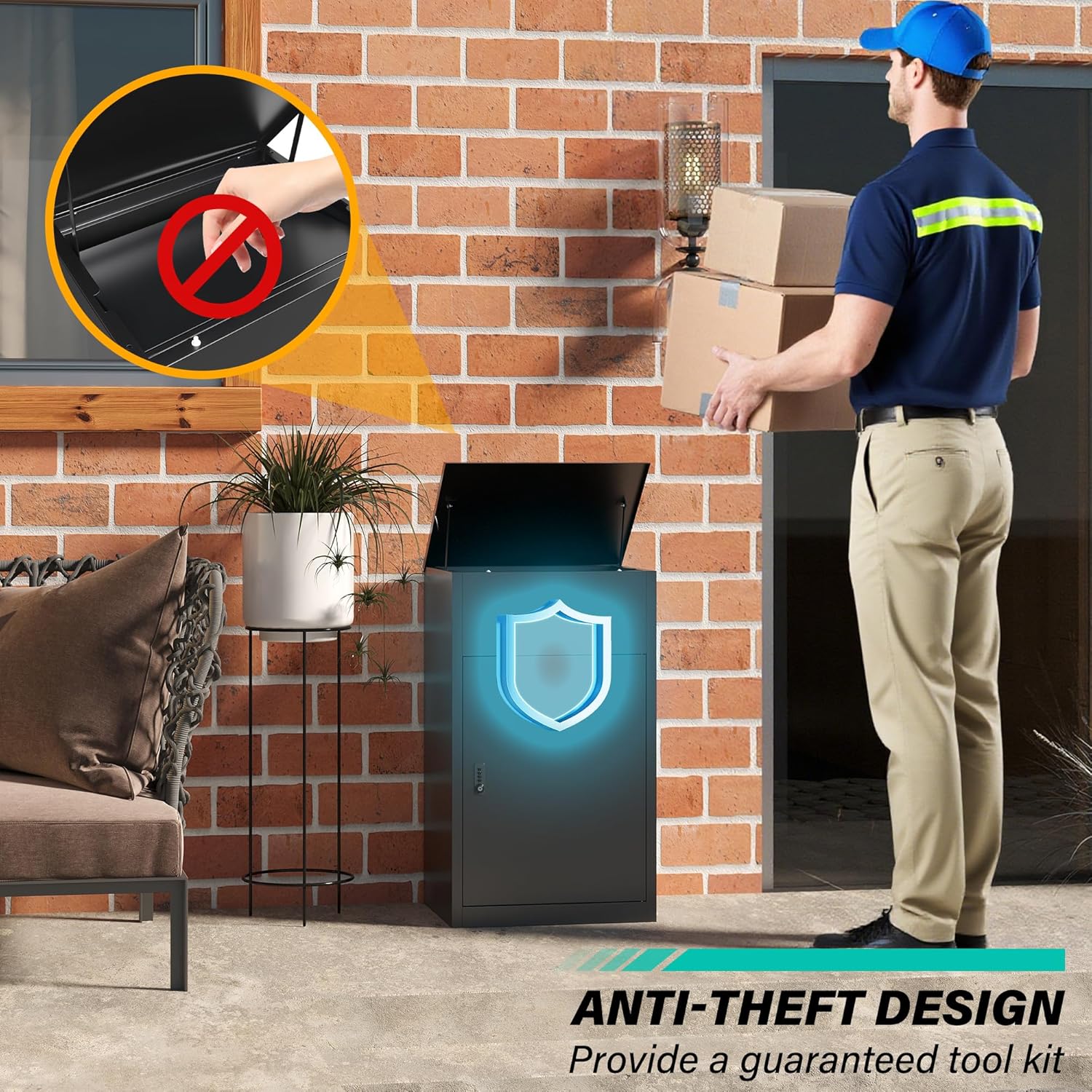 SISESOL Large Package Delivery Box for Outside with Combination Lock,Parcel Drop Boxes with Secure Storage, Anti-Theft Steel Parcel Box, Package Drop Box for Porch, Fence, Curbside (33.5' H)