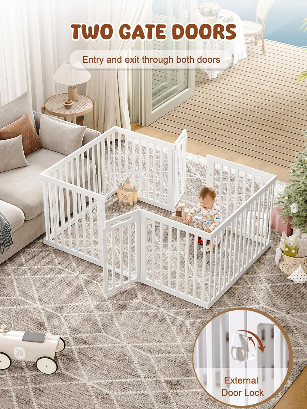 VBABY Playpen for Babies and Toddlers, Plastic Play Pen for Babies 6-12 Months, 10 Panels Baby Play Yard, Indoor & Outdoor Baby Fence, 59' x 41', White