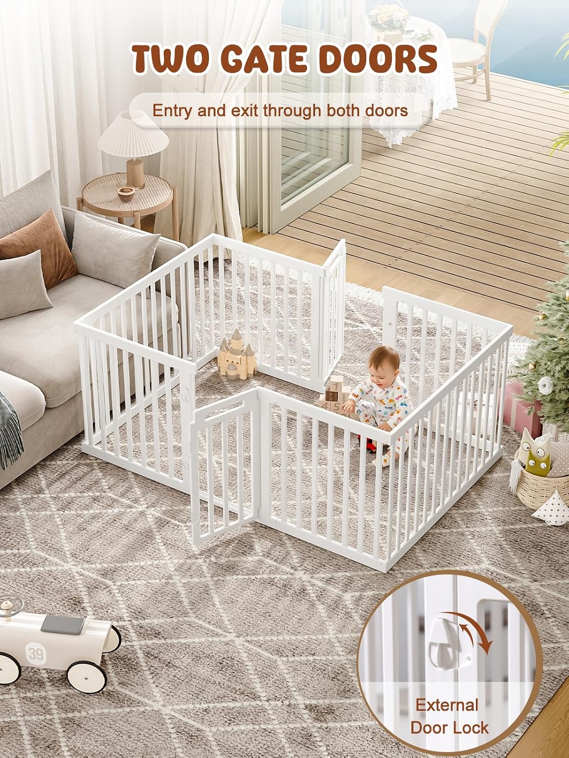 VBABY Playpen for Babies and Toddlers, Plastic Play Pen for Babies 6-12 Months, 10 Panels Baby Play Yard, Indoor & Outdoor Baby Fence, 59' x 41', White