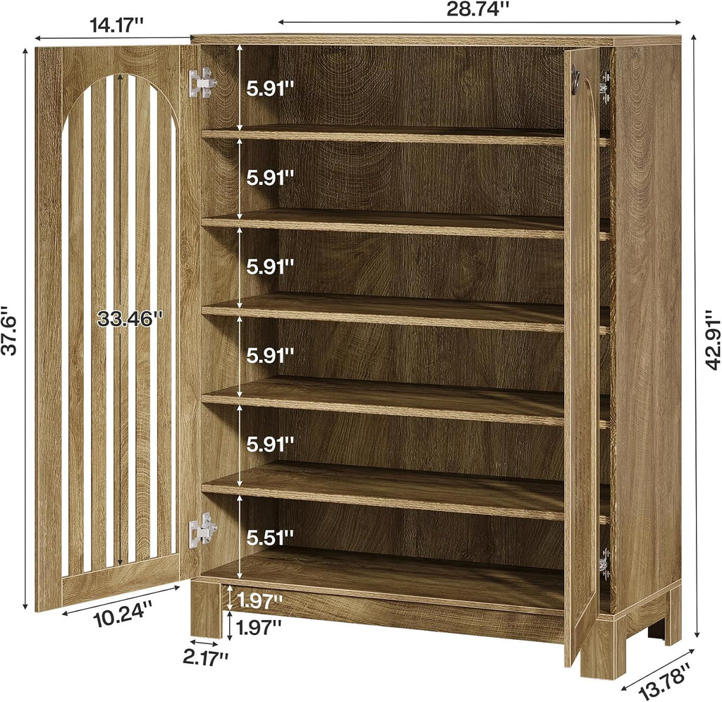 Tribesigns Shoe Cabinet with Shutter Doors, 6-Tier Shoe Storage Cabinet, Entryway Shoe Rack Organizer with Adjustable Shelves for Living Room, Hallway, Natural Wood