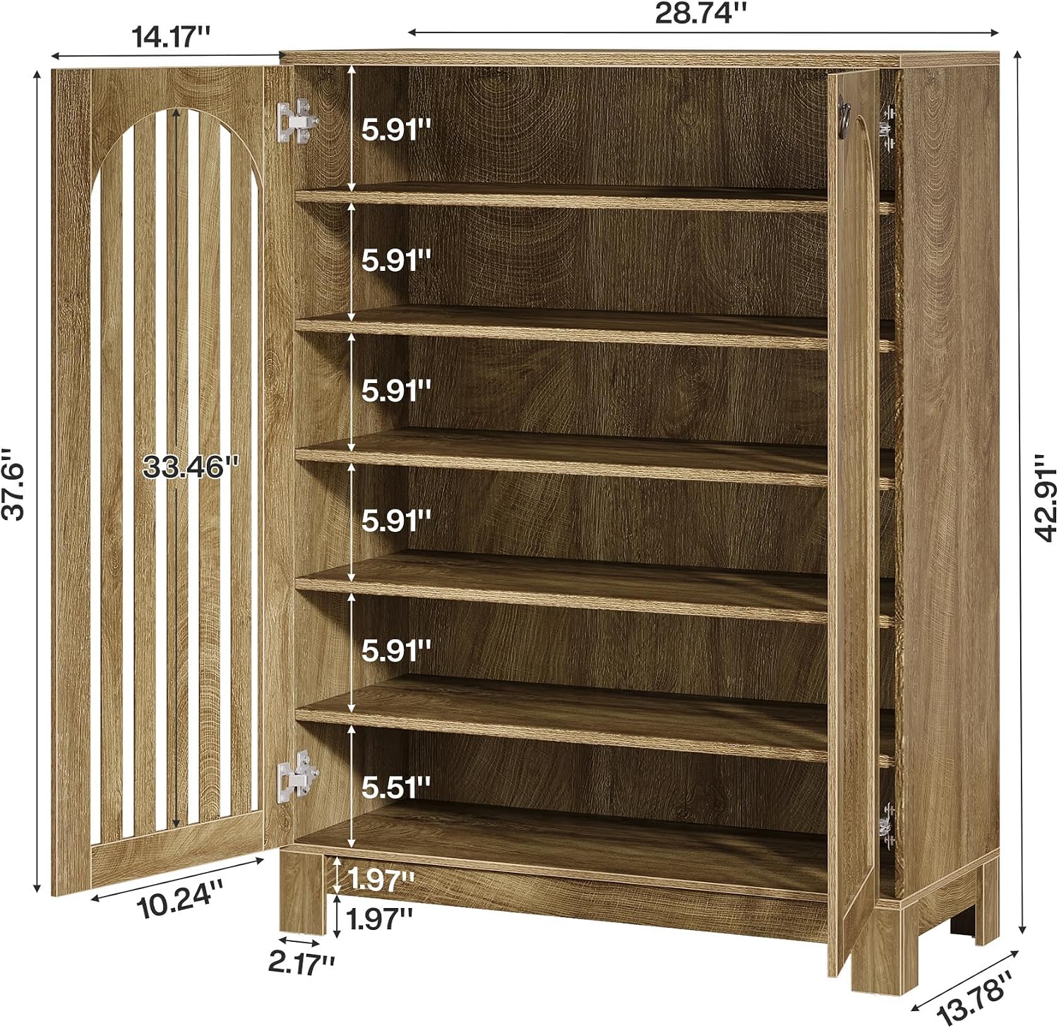 Tribesigns Shoe Cabinet with Shutter Doors, 6-Tier Shoe Storage Cabinet, Entryway Shoe Rack Organizer with Adjustable Shelves for Living Room, Hallway, Natural Wood