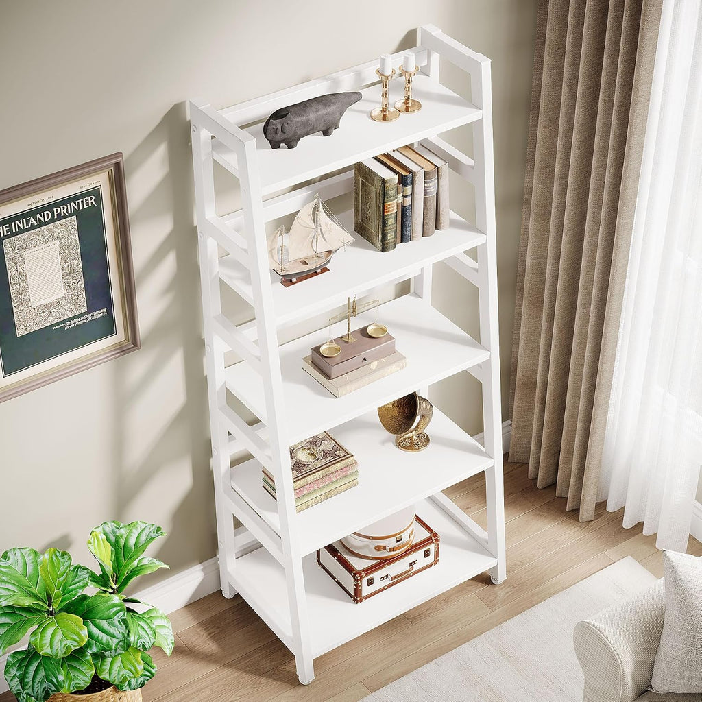 Tribesigns 5-Tier Bookshelf Modern Bookcase, 5 Shelf Ladder Shelf Book Storage Shelf Organizer for Living Room, Home Office (White)