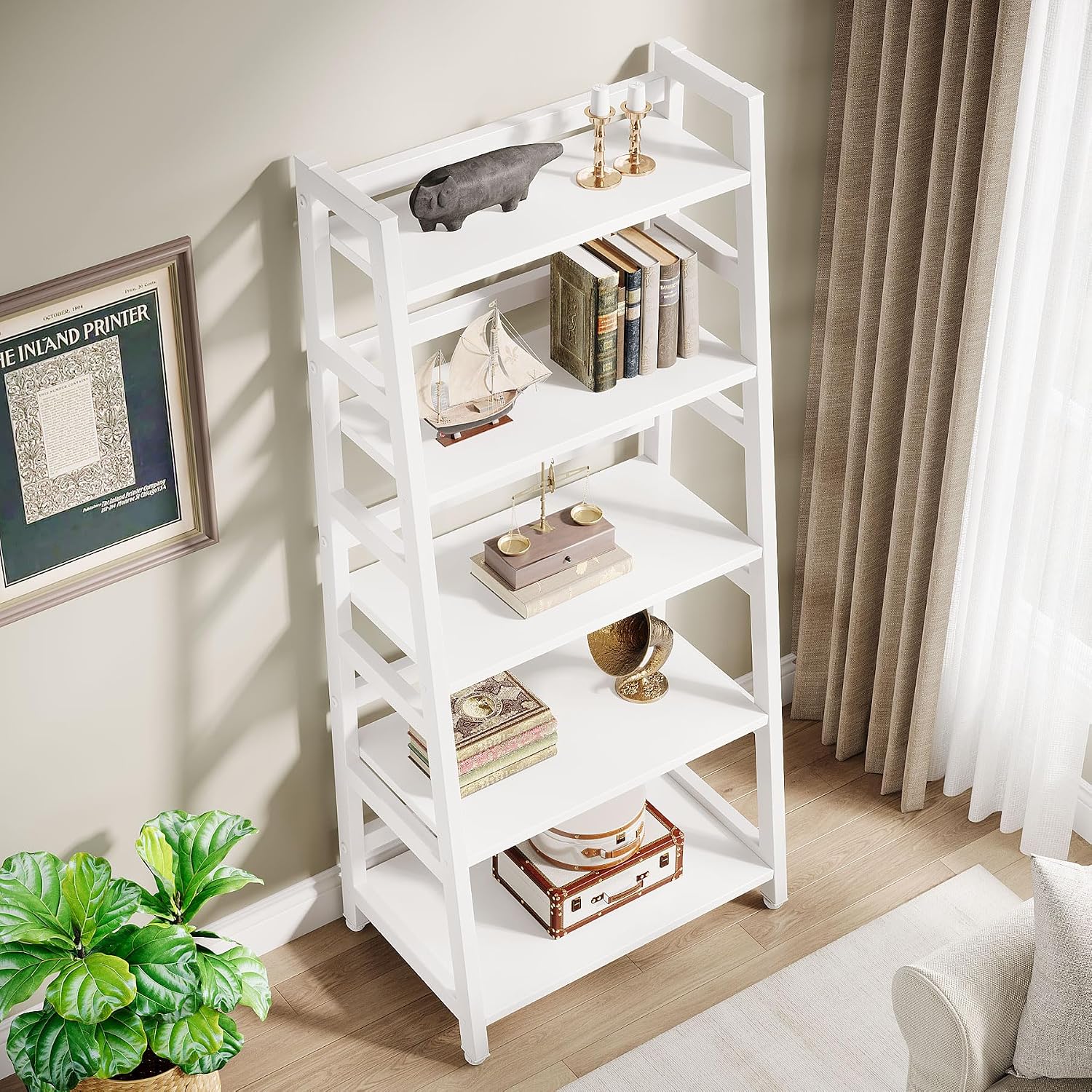 Tribesigns 5-Tier Bookshelf Modern Bookcase, 5 Shelf Ladder Shelf Book Storage Shelf Organizer for Living Room, Home Office (White)