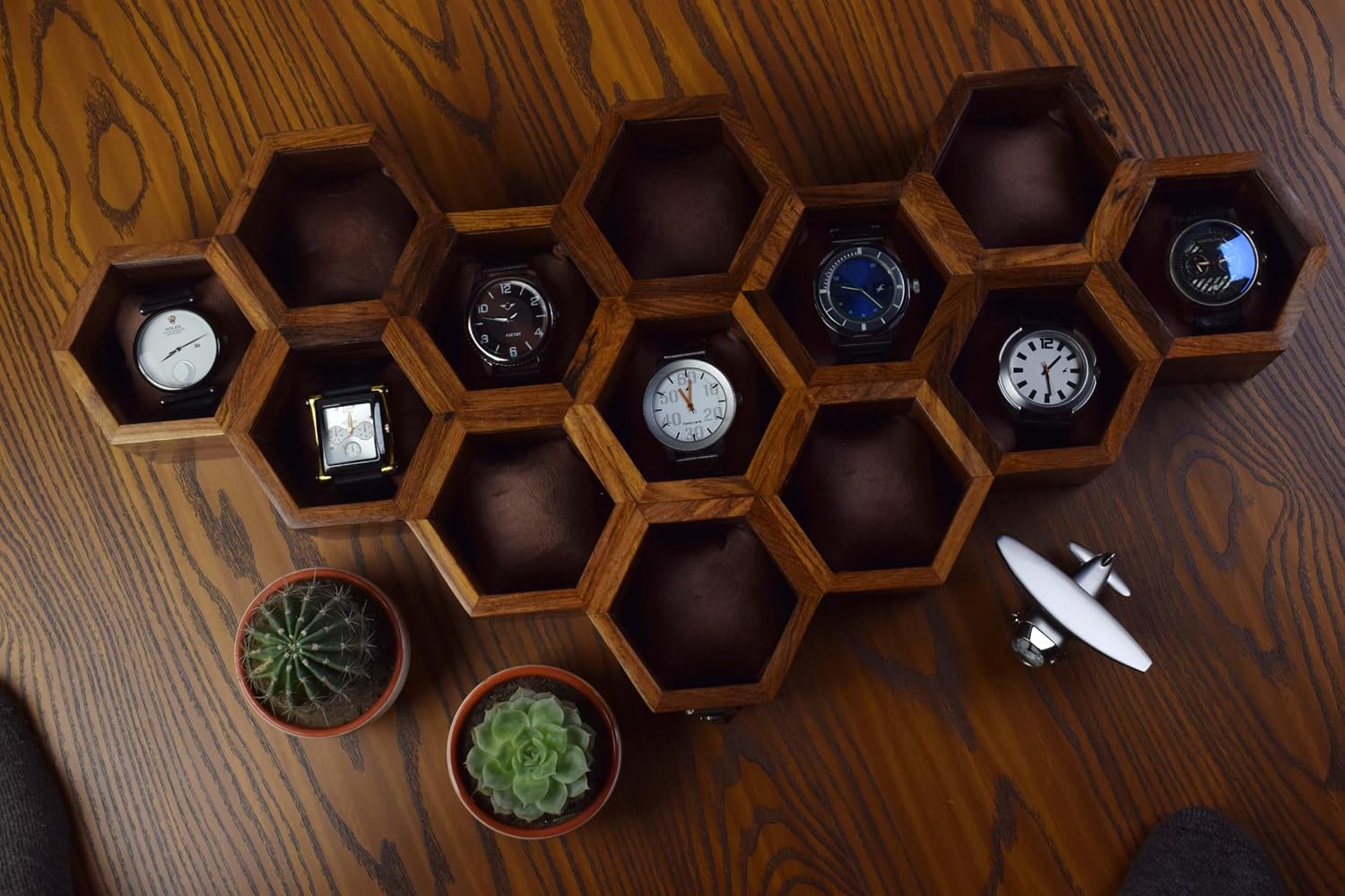 Extra Large 13 slot Superior Rosewood Honeycomb Watch Box Display Case Holder Collector Organizer for Men, Vintage Watch Storage Box to Store and Keep your Watches Safe and Sophisticated.