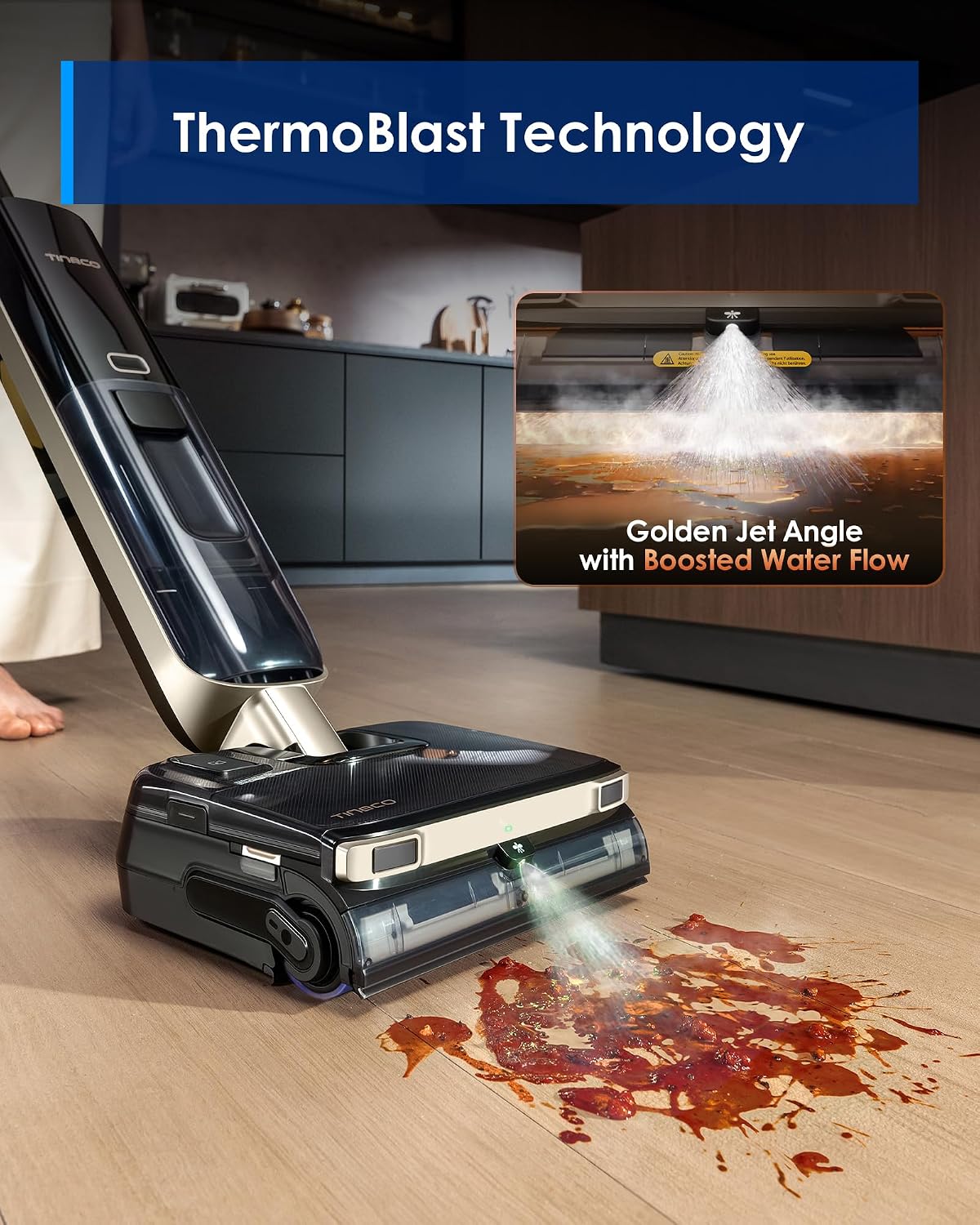 Tineco Floor ONE S9 Master Wet Dry Vacuum Cleaner, StreakFree Scraper, ThermoBlast Tech, Hot Water Mopping, 3.9inch Ultra-Slim Body, 23kPa Suction, Flashdry Self-Cleaning System