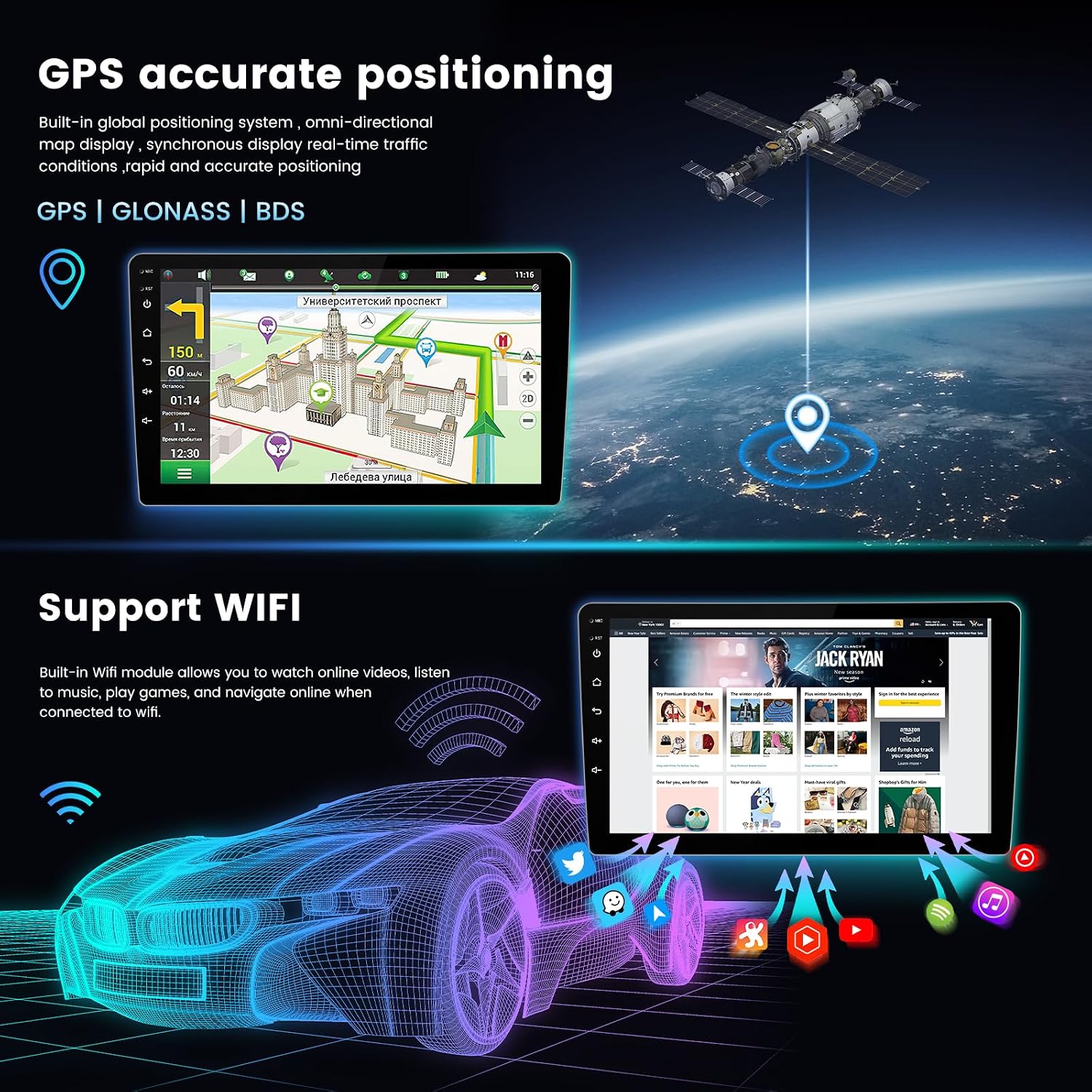 Android 14 4+64GB Double Din Car Radio Stereo for Lexus ES250 ES300 ES330 2001 2002 2003 2004 2005 2006 GPS Navigation, 8Core 9' IPS Touch Screen Multimedia with Carplay&Android Auto