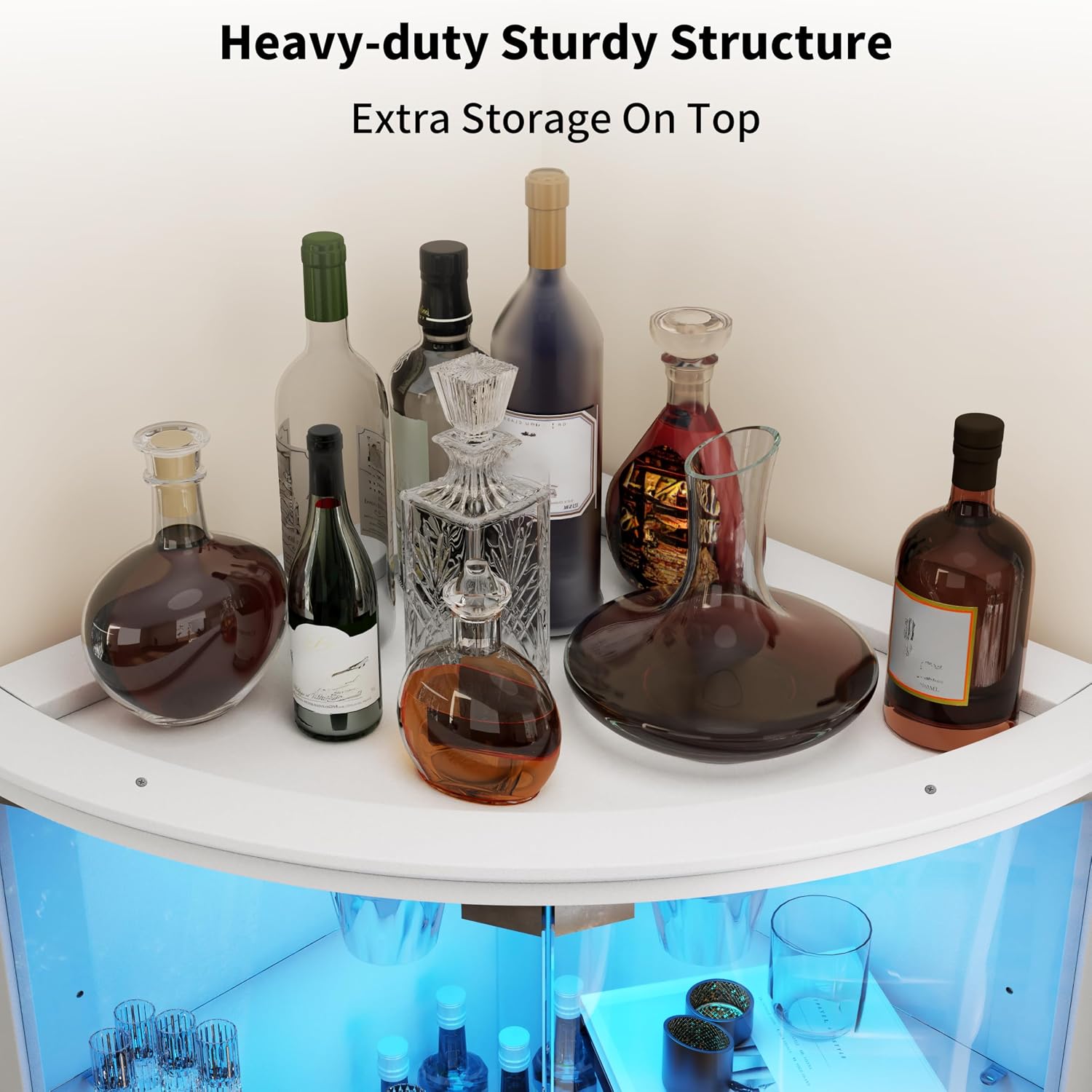 Loomie 70' Corner Bar Cabinet with LED Lights, 6-Tier Modern Wine Cabinet with Glass Door & Glass Holder, Tall Home Bar Liquor Cabinet with Adjustable Shelves for Dining Room, Living Room (White)