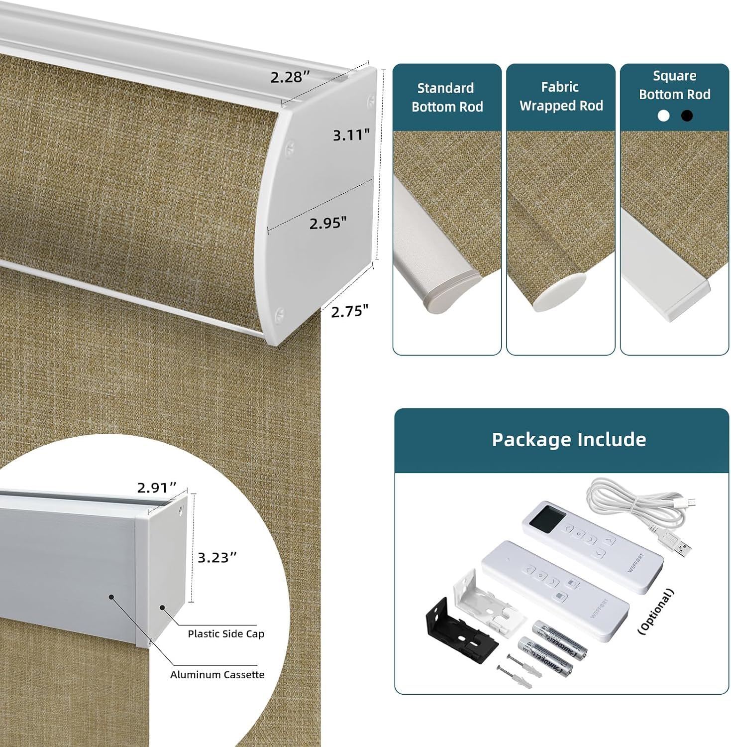 Motorized Roller Shade, 100% Blackout Smart Window Blinds Work with Homekit, Alexa, Google Home, Remote Control, Electric Blinds with USB/Solar Pannel Charging, Gentle Wheat