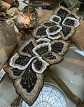 Handcrafted Beaded Table Runner, Black and Gold Art Deco Design, Elegant Glass Beaded Pattern for Dining Table, Wedding Decor