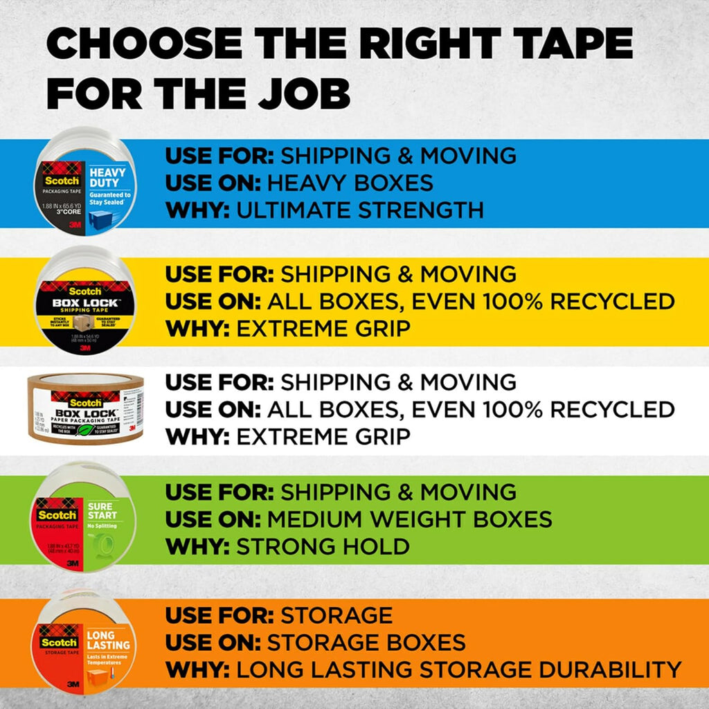 Scotch Box Lock Packing Tape,Clear,Extreme Grip Box Packaging Tape for Shipping and Mailing,1.88 in. x 22.2 yd.,6 Rolls with Dispensers,(Pack of 6)