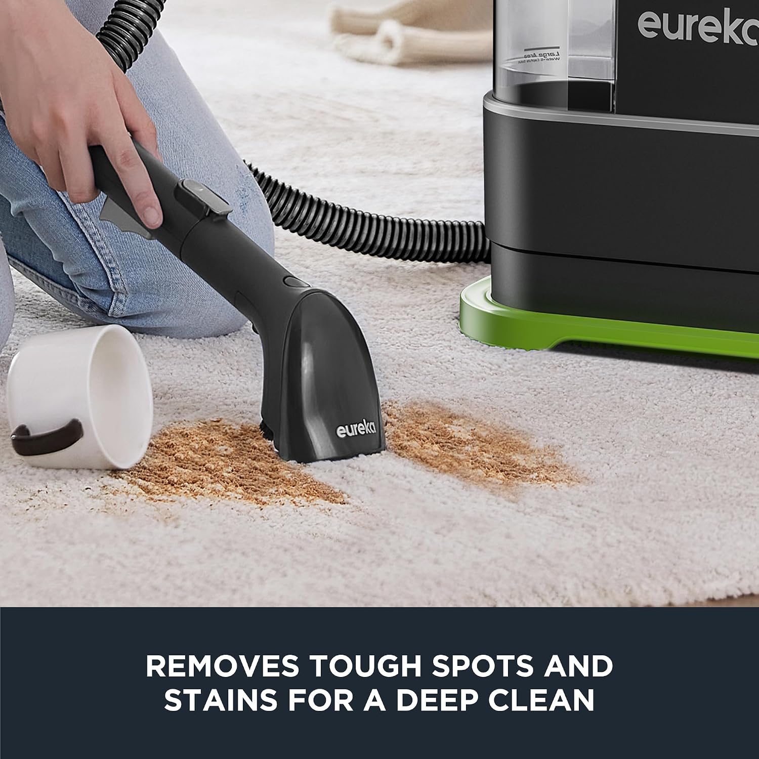 EUREKA Portable Carpet and Upholstery Cleaner, Spot Cleaner for Pets, Stain Remover for Carpet, Area Rugs, Upholstery, Coaches and Car, 50.7oz Large Water Tank, NEY101GR with Cleaning Formula, Green