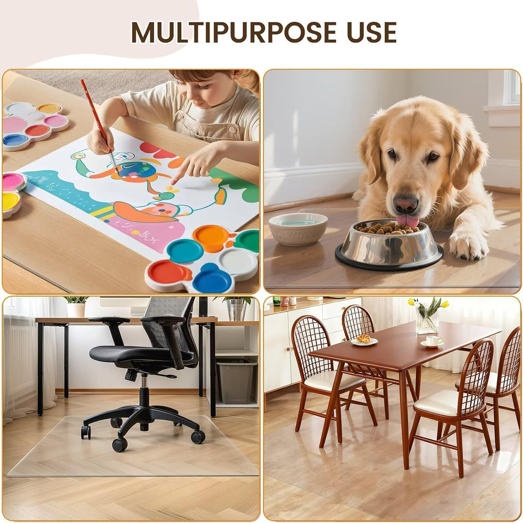 Large Transparent Computer Desk Mat Plastic Desktop Protector, 3mm PVC Writing Pad with Round Edge, Waterproof Wipeable Non-Slip Table Protector