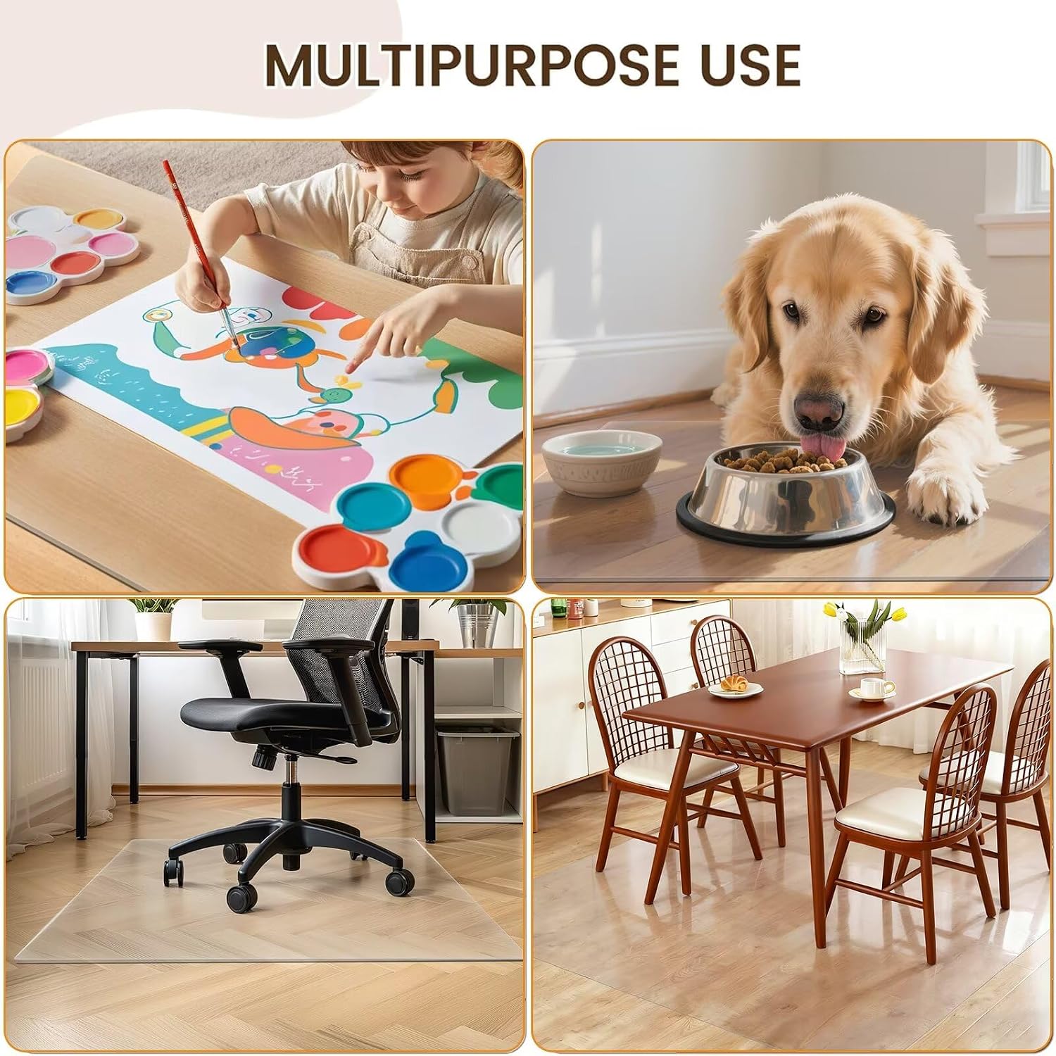 Large Transparent Computer Desk Mat Plastic Desktop Protector, 3mm PVC Writing Pad with Round Edge, Waterproof Wipeable Non-Slip Table Protector