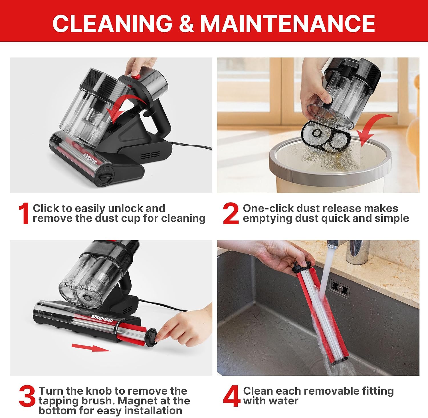 Shop-Vac Mattress Vacuum Cleaner, 14KPa Powerful Bed Vacuum with 253.7nm UV-C Light, 36960 RPM/Min Tapping, HEPA Filter & Ultrasonic, Dual Cup Filtration, for Bed, Sofa, Couch, 400W, 15.4 ft Corded