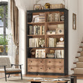 FINETONES 71' Tall Bookshelf with 4 Drawers, 6-Tier Double Wide Bookshelves and Bookcases with Storage, Tall Bookshelf Large Standing Book Cabinet for Home Office, Brown/Black