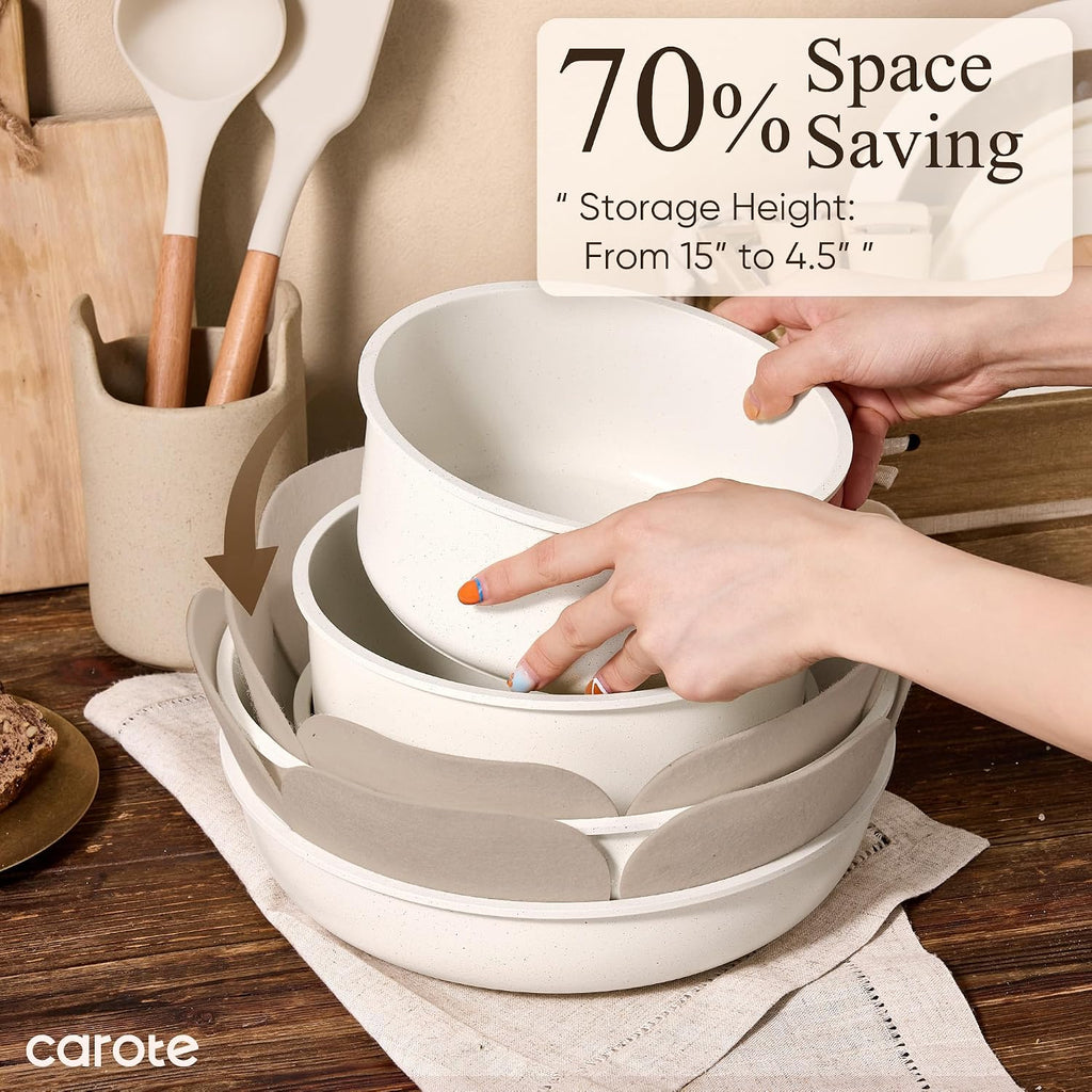 CAROTE 33pcs Pots and Pans Non Stick, Cookware Sets Detachable Handle, Induction Kitchen Pots and Pans, NonStick Cooking Set, Oven/Dishwasher/Fridge Safe, Space Saving