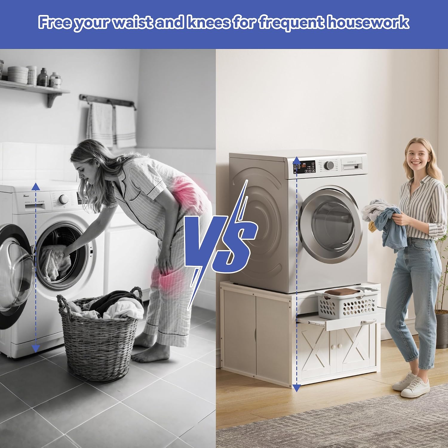 DTK Washer and Dryer Pedestals, Washing Machine Stand with Laundry Basket Shelf, Universal Fit Laundry Pedestals with Hidden Storage and Three Side Doors, 800LBS Capacity